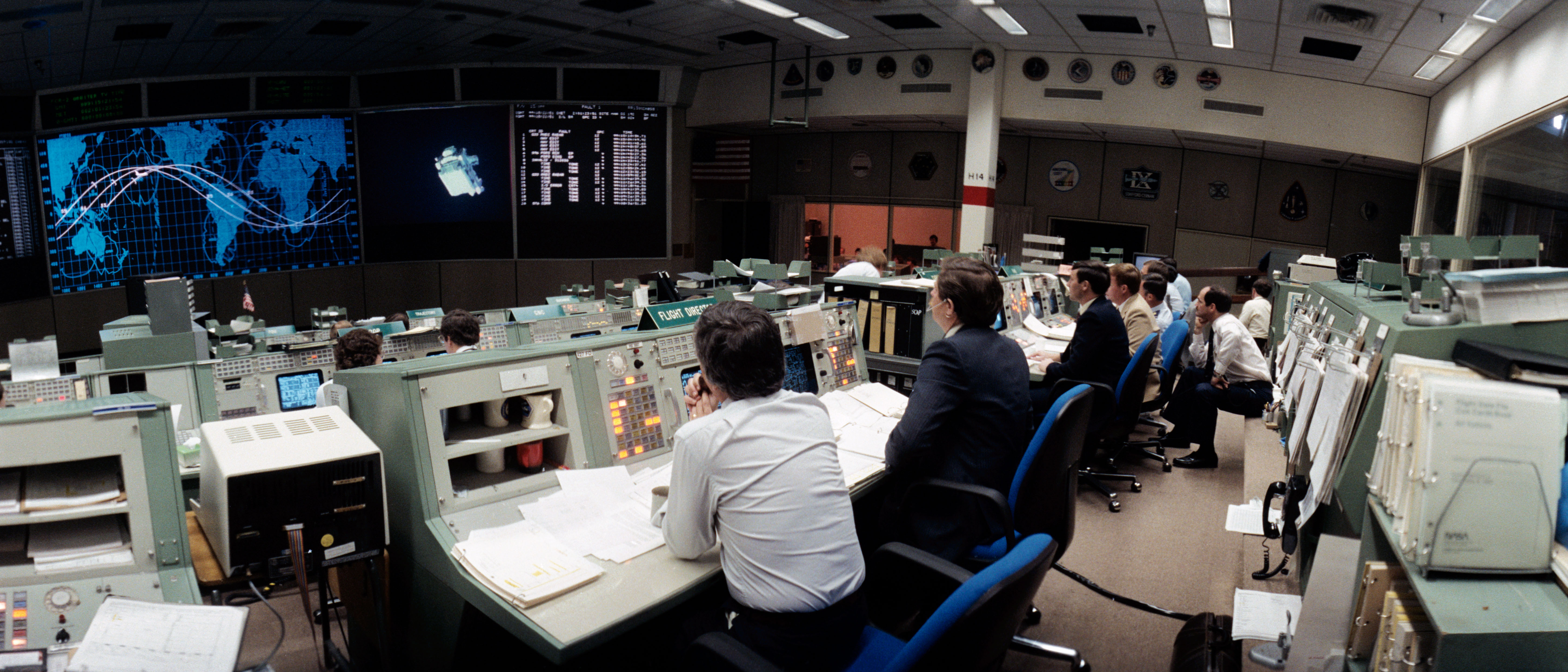 Activities in the Mission Control Center during STS 41-C