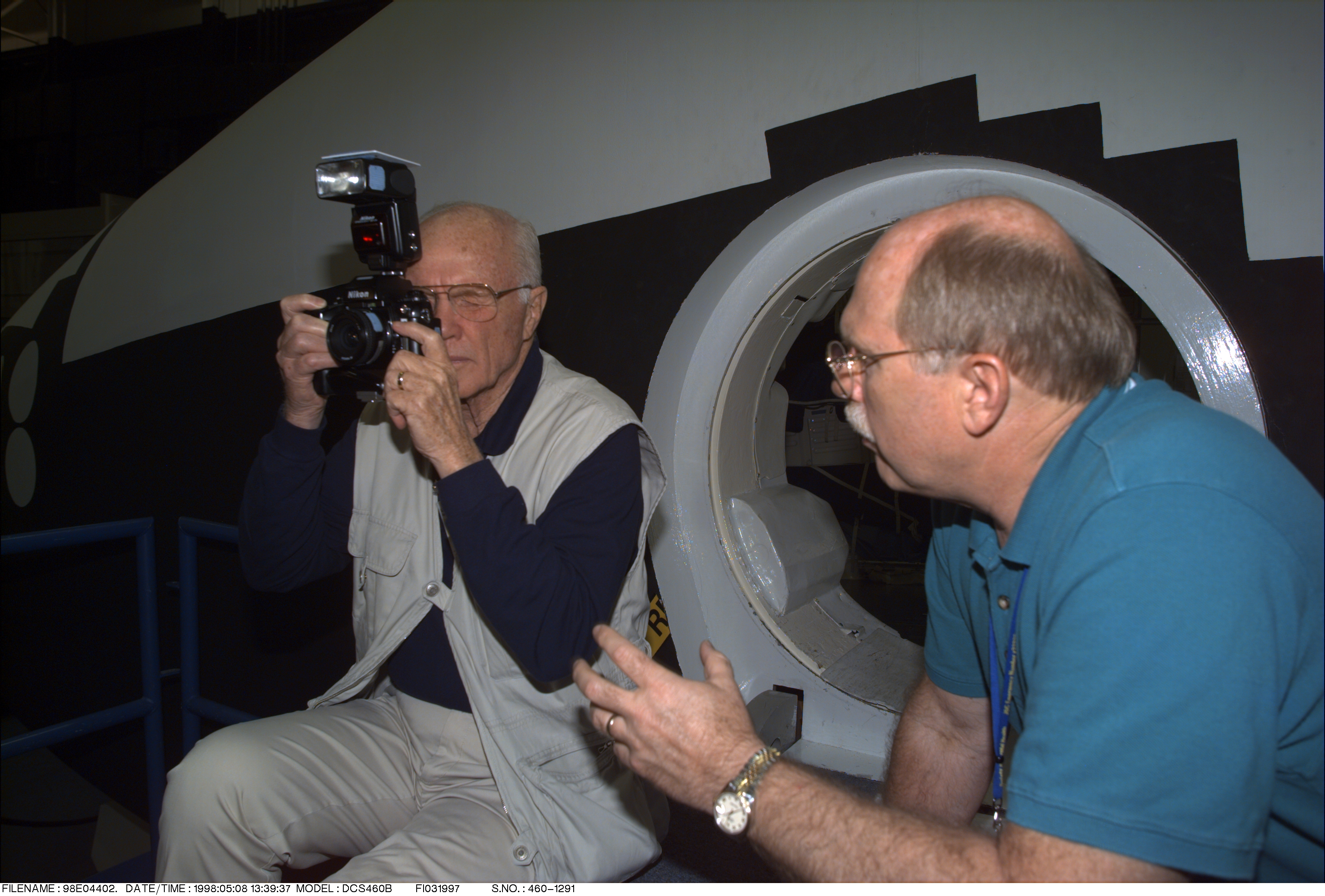 STS-95 mission specialist Senator John Glenn in FFT on 05-08-98