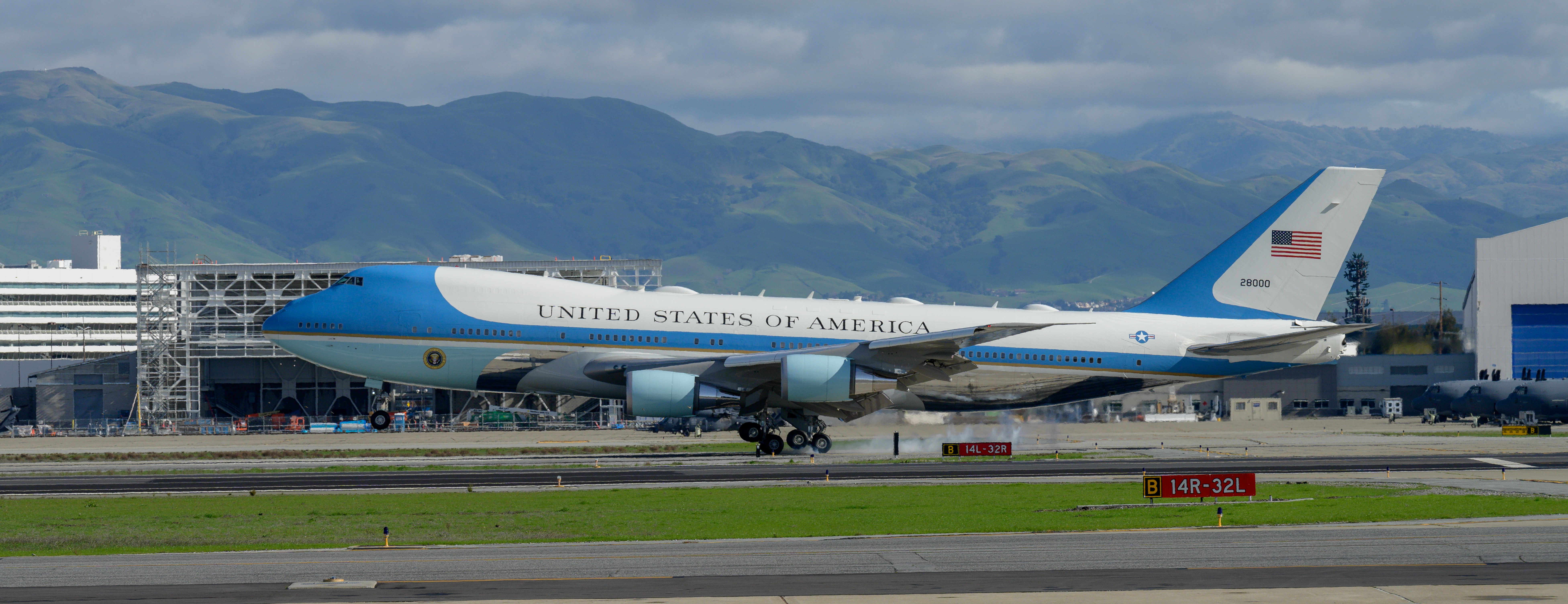 U.S. President Joe Biden Arrives Aboard Air Force One at Moffett Federal Airfield