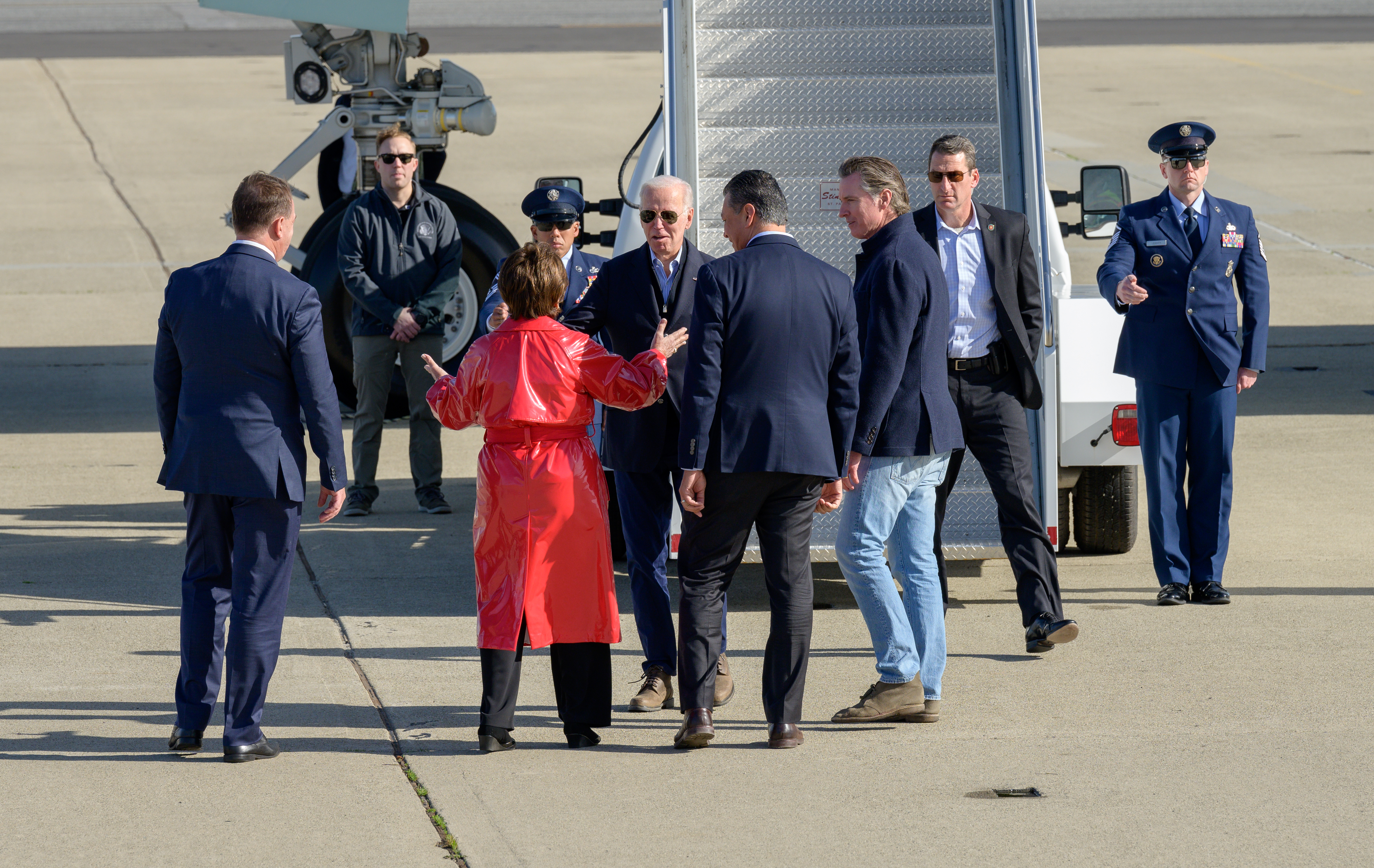 U.S. President Joe Biden Arrives Aboard Air Force One at Moffett Federal Airfield