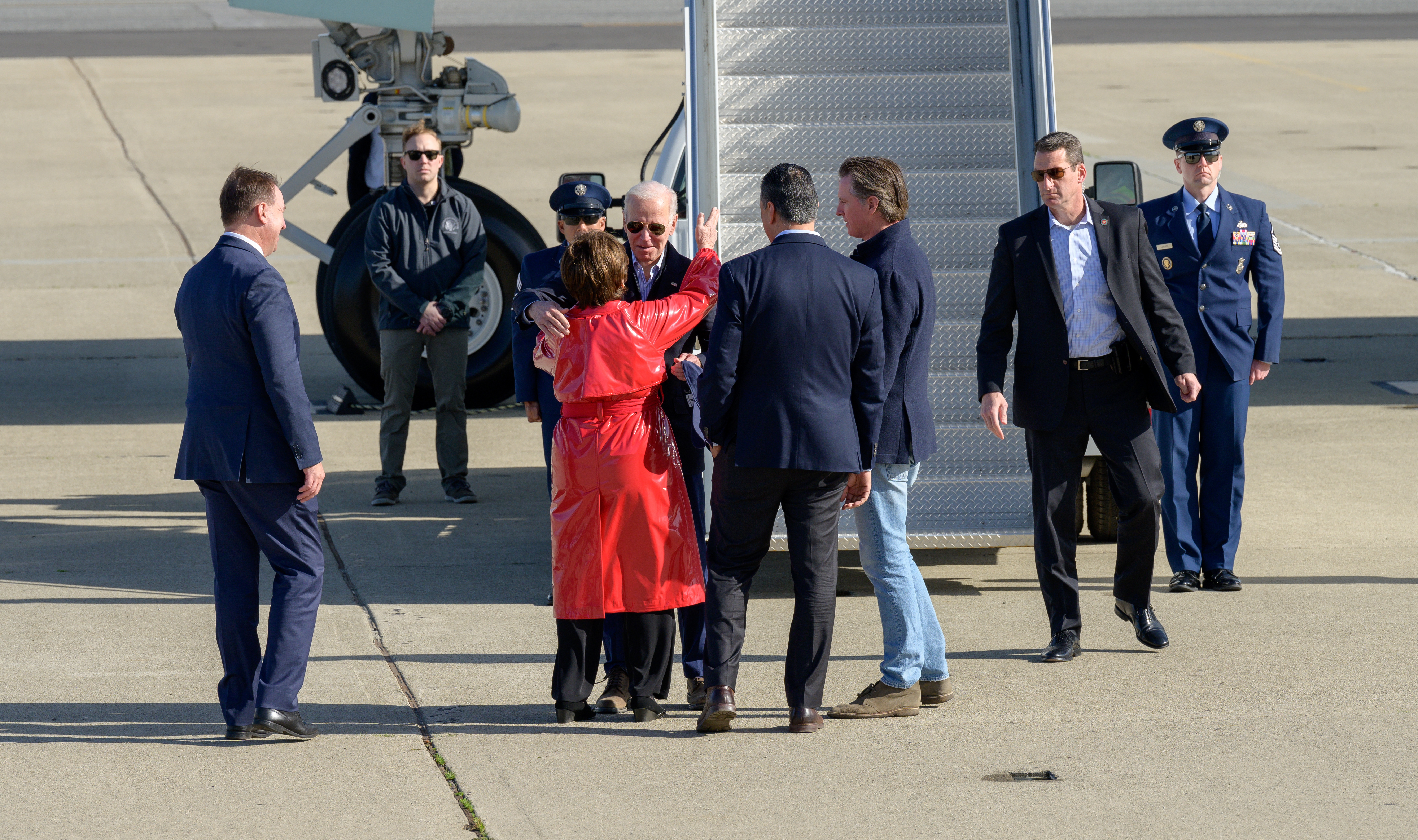 U.S. President Joe Biden Arrives Aboard Air Force One at Moffett Federal Airfield