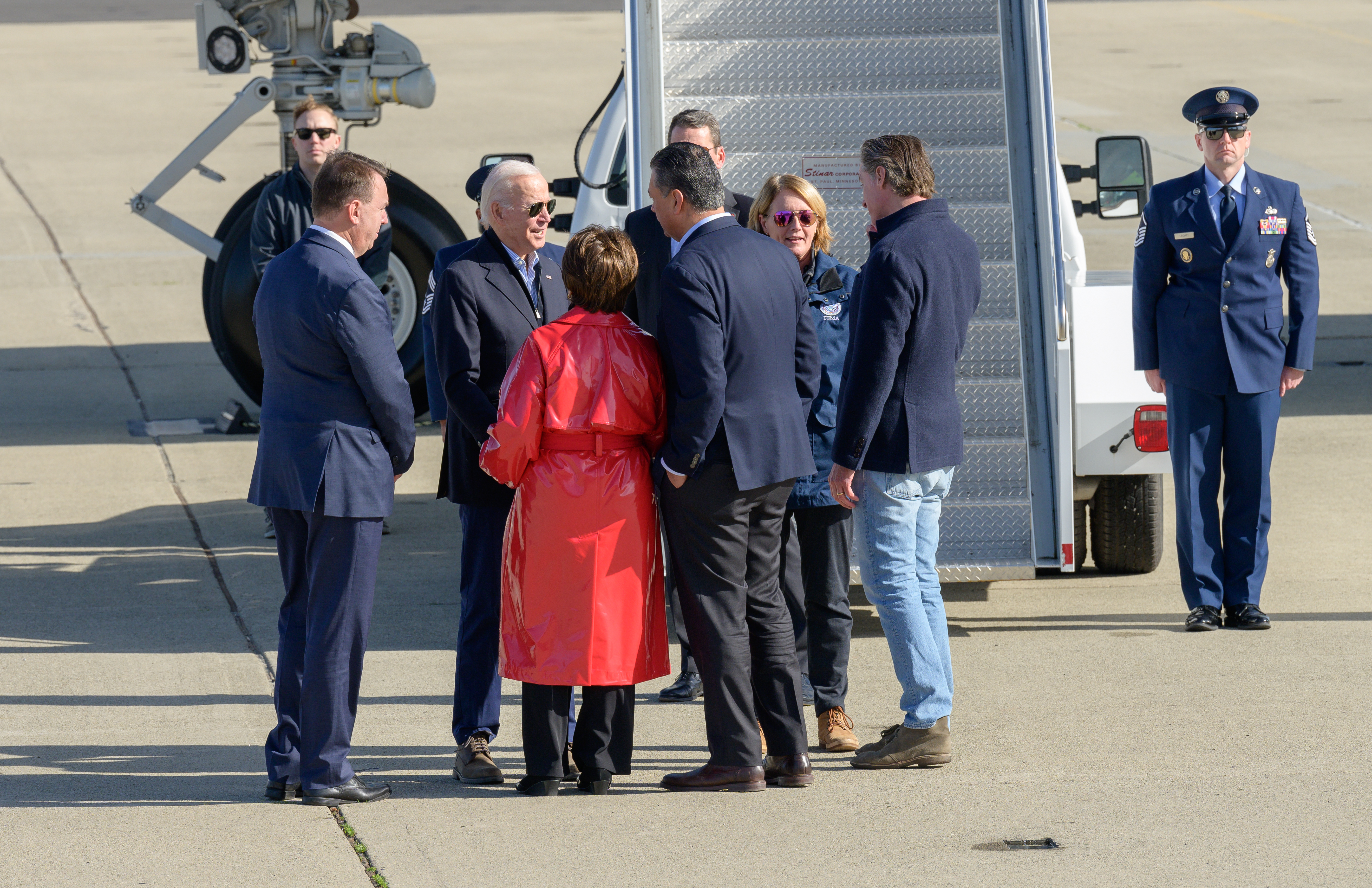 U.S. President Joe Biden Arrives Aboard Air Force One at Moffett Federal Airfield