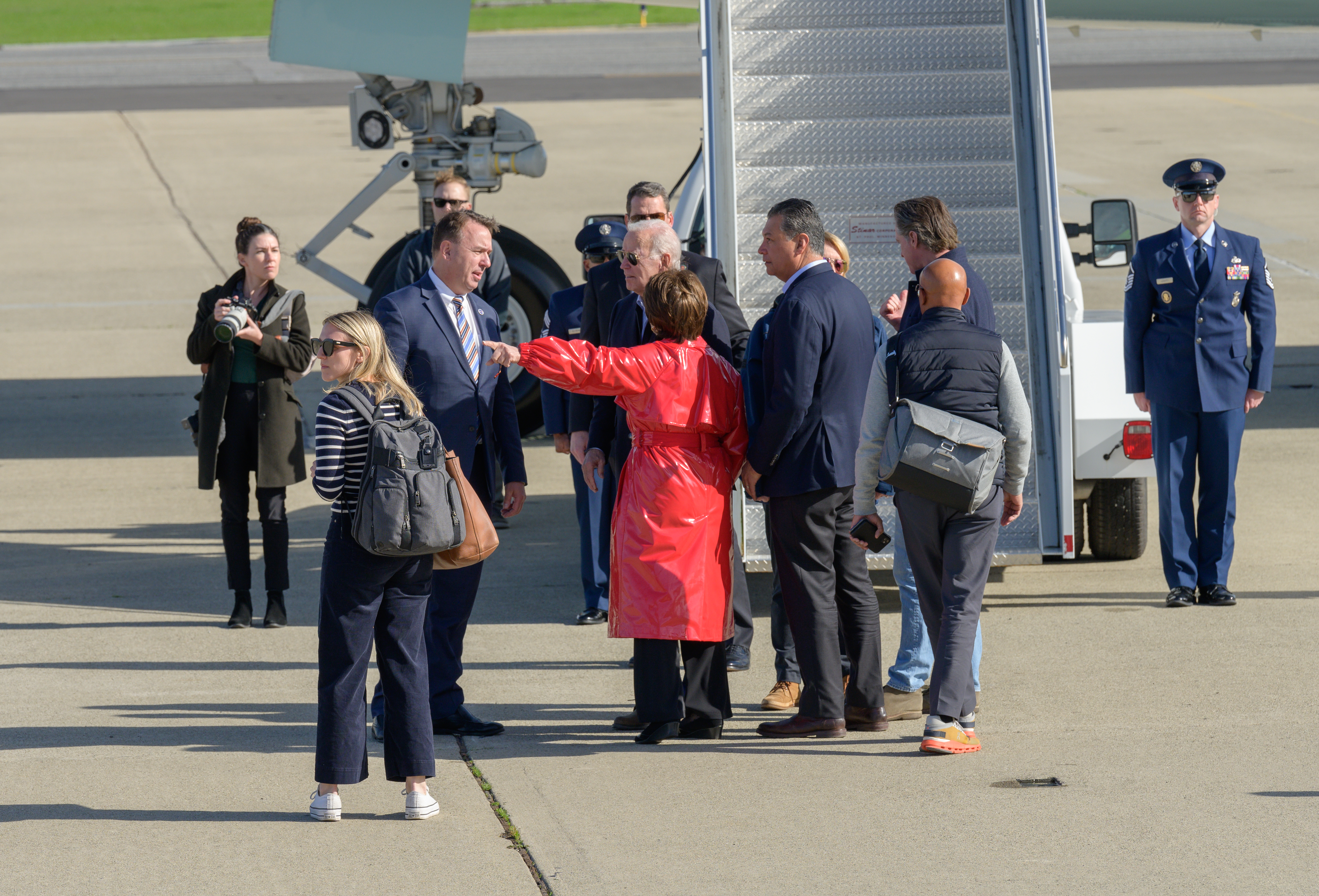 U.S. President Joe Biden Arrives Aboard Air Force One at Moffett Federal Airfield