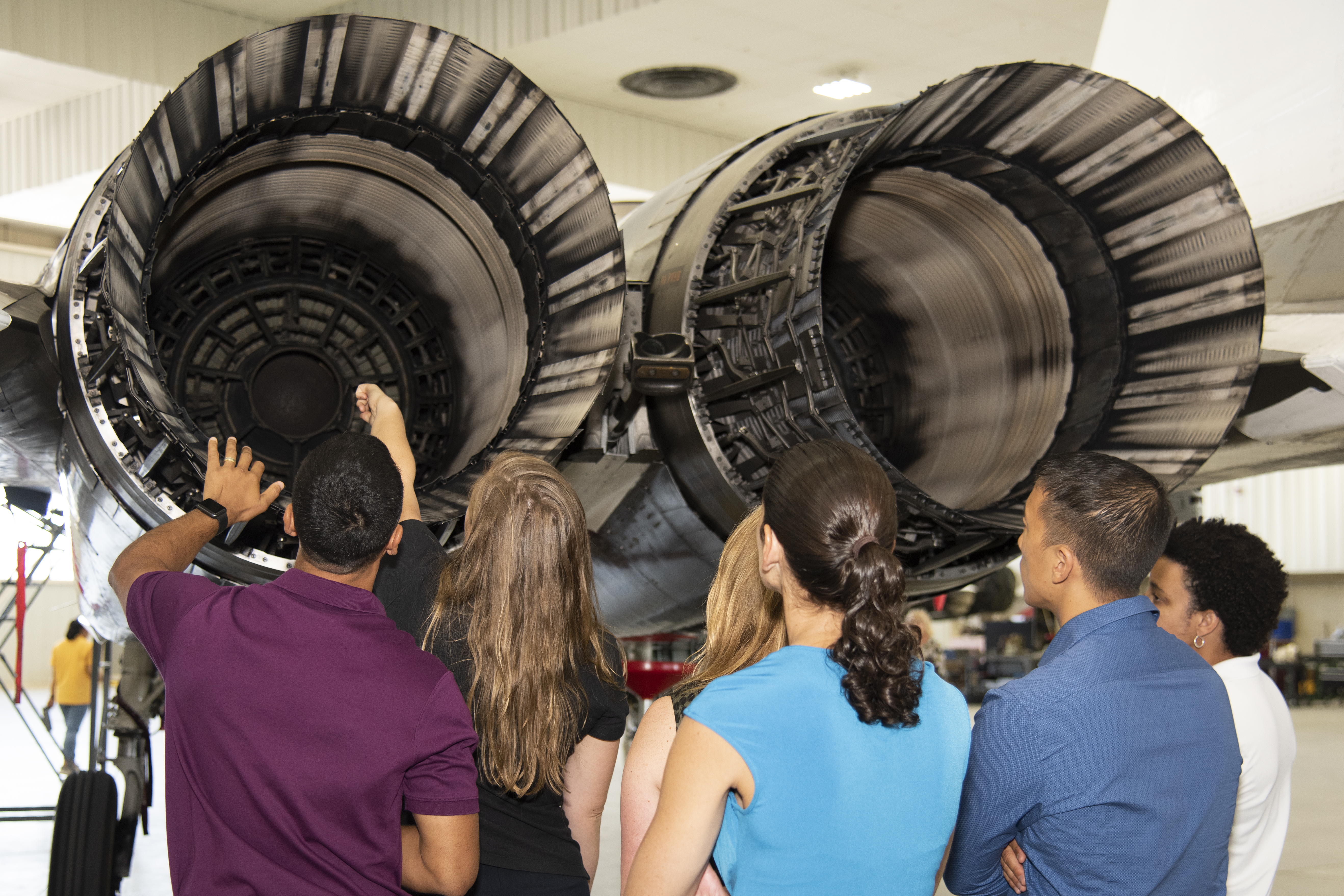 Astronauts Look in F-15 Nozzle at Armstrong Flight Research Center