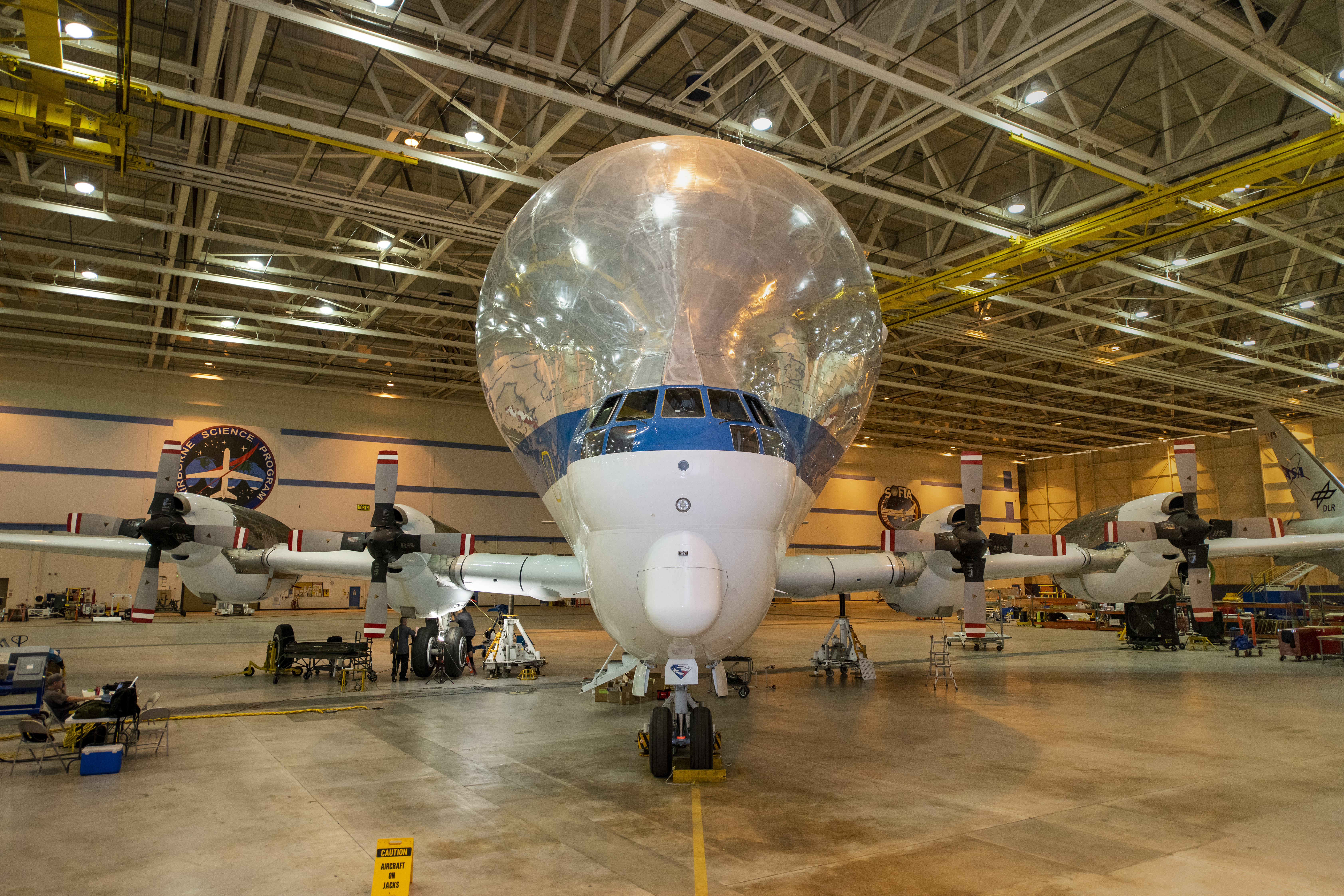 NASA's Super Guppy in the hangar at Armstrong Building 703