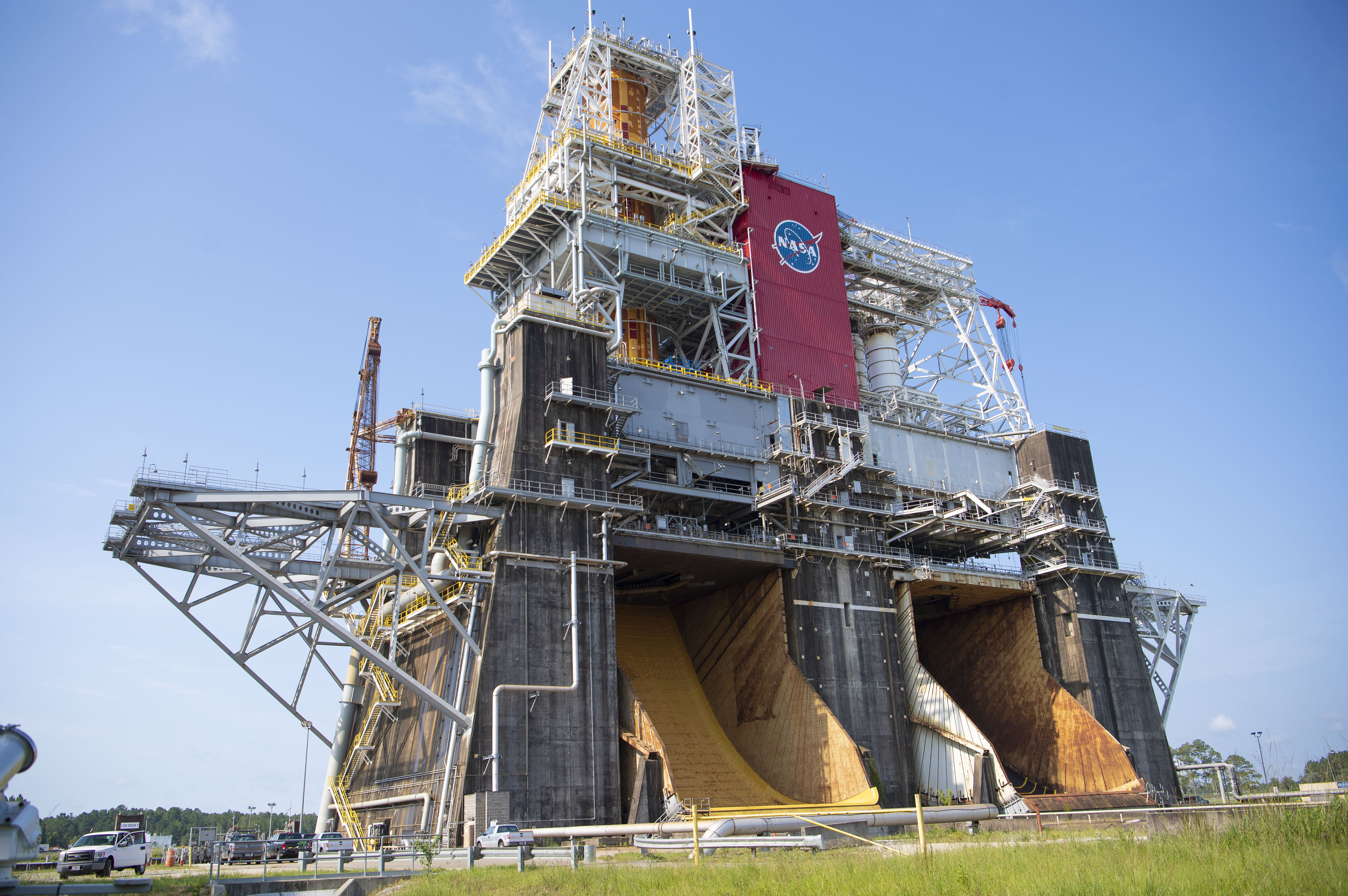 SLS Core Stage Installed (Flame Trench View)