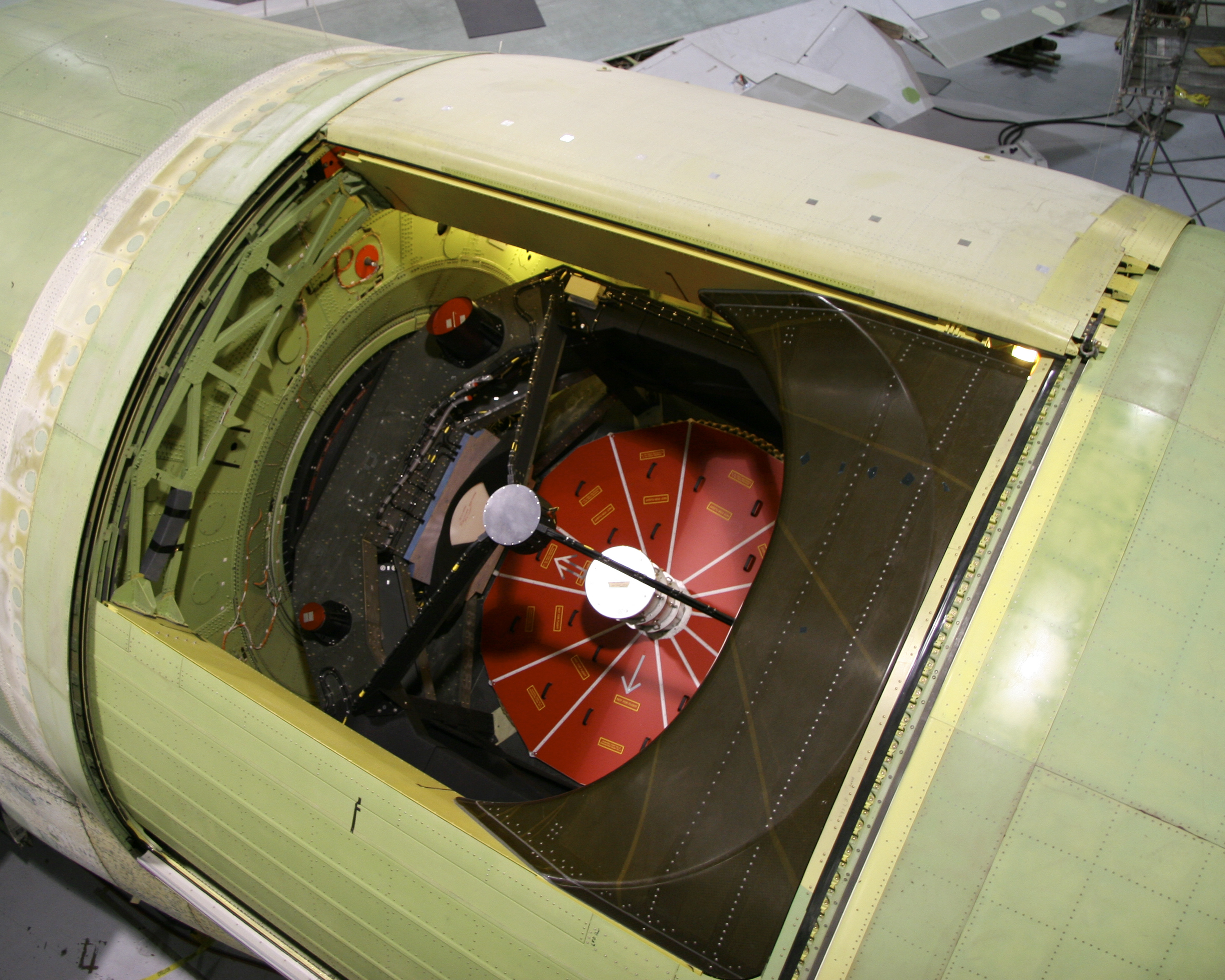 The German-built 100-inch telescope that is the heart of NASA's Stratospheric Observatory for Infrared Astronomy is nestled in the SOFIA 747's rear fuselage