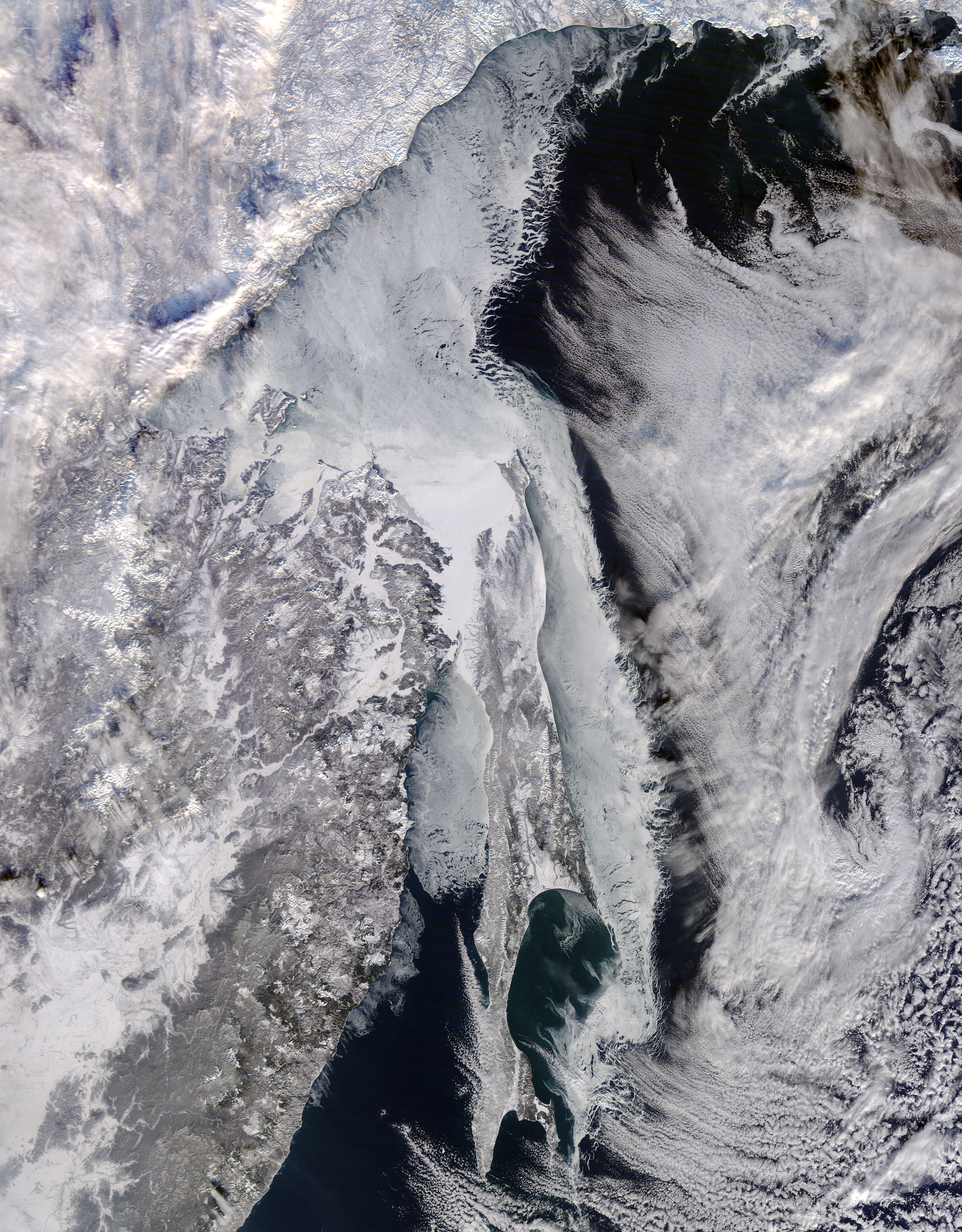 Sea ice around Ostrov Sakhalin, eastern Russia