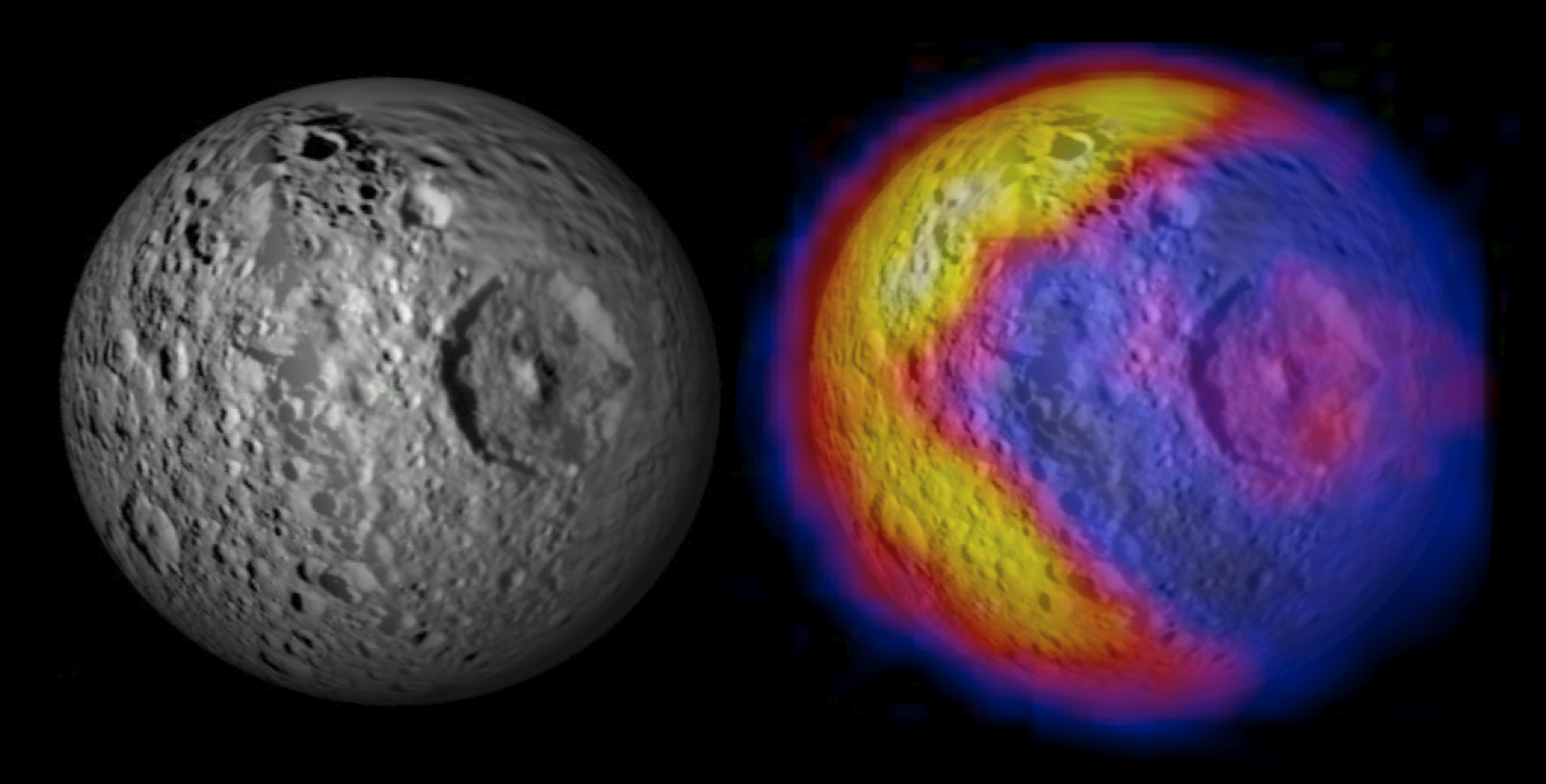 NASA Spacecraft Sees 'Pac-Man' on Saturn Moon