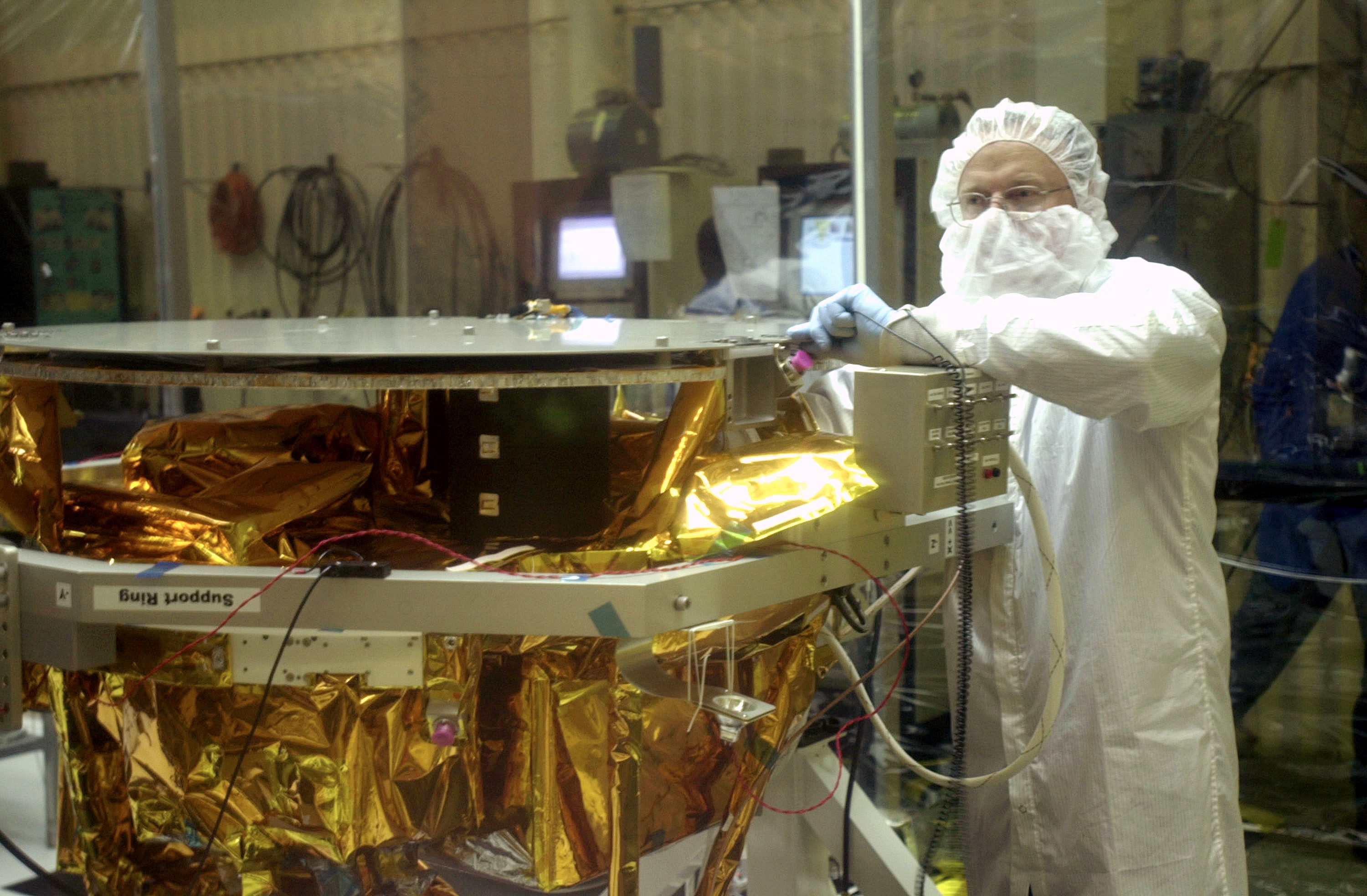 VANDENBERG AIR FORCE BASE, CALIF.- At Vandenberg Air Force Base, Calif., spacecraft functional testing is underway on the SciSat-1. The solar arrays are being attached and the communications systems are also being checked out. The SciSat-1 weighs approximately 330 pounds and after launch will be placed in a 400-mile-high polar orbit to investigate processes that control the distribution of ozone in the upper atmosphere. The data from the satellite will provide Canadian and international scientists with improved measurements relating to global ozone processes and help policymakers assess existing environmental policy and develop protective measures for improving the health of our atmosphere, preventing further ozone depletion. The mission is designed to last two years.