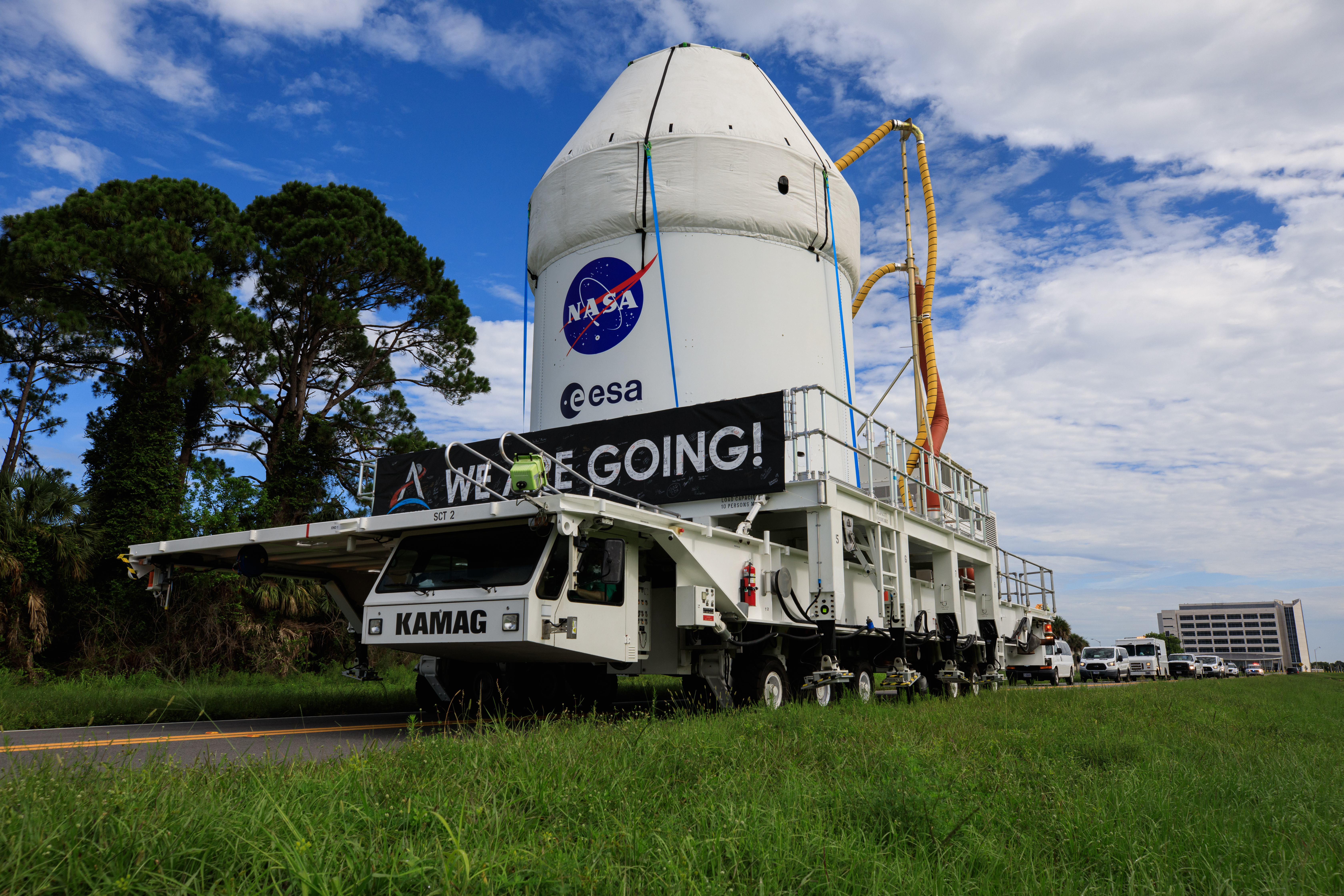 Artemis I - Orion Moves to Launch Abort System Facility (LASF)