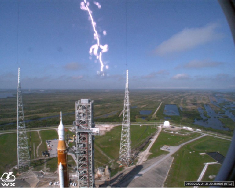 Lightning Strike with Artemis I at Pad 39B