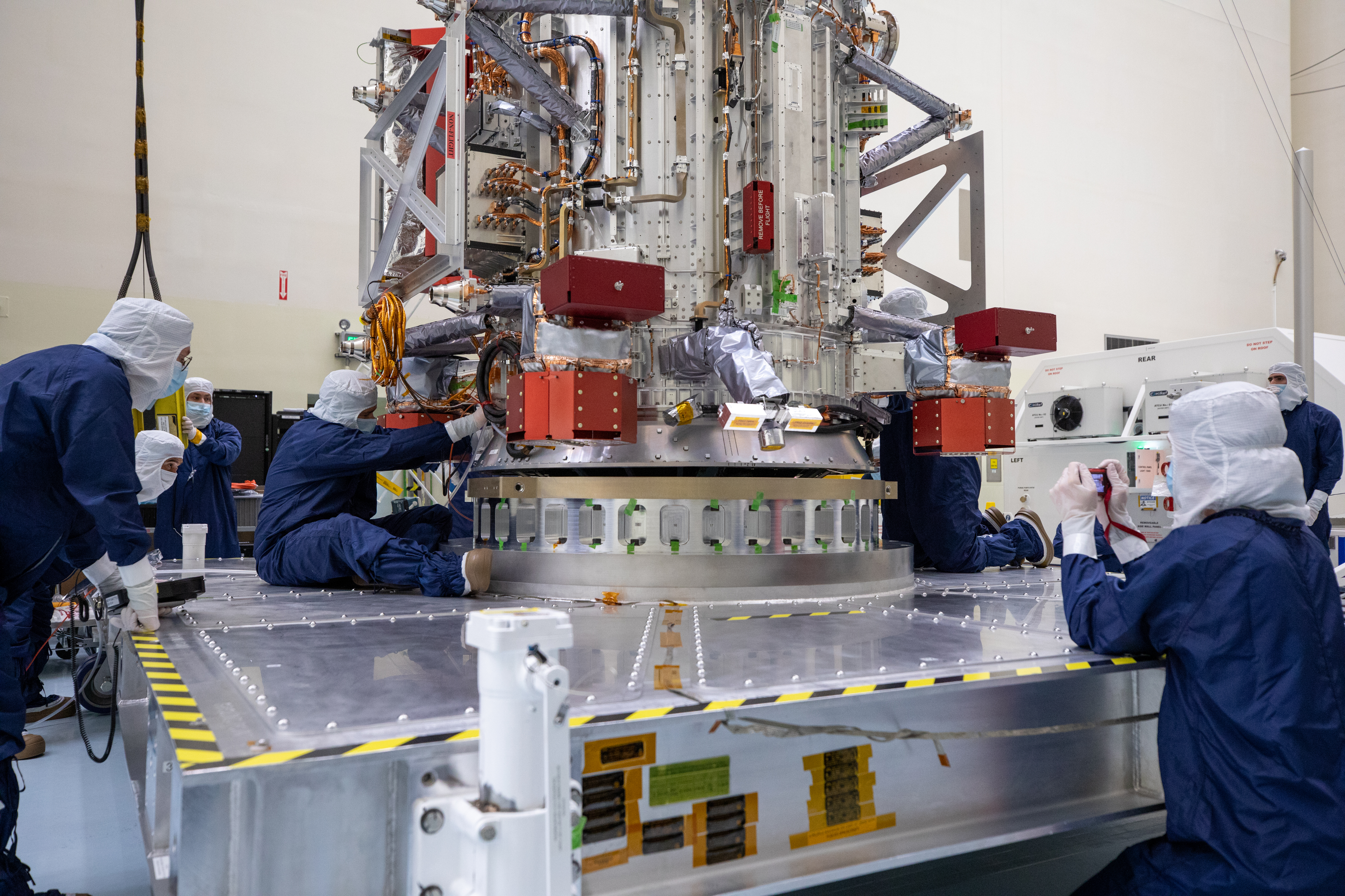 Europa Clipper Spacecraft Rotate to Vertical, Lift and Mate to Work Stand