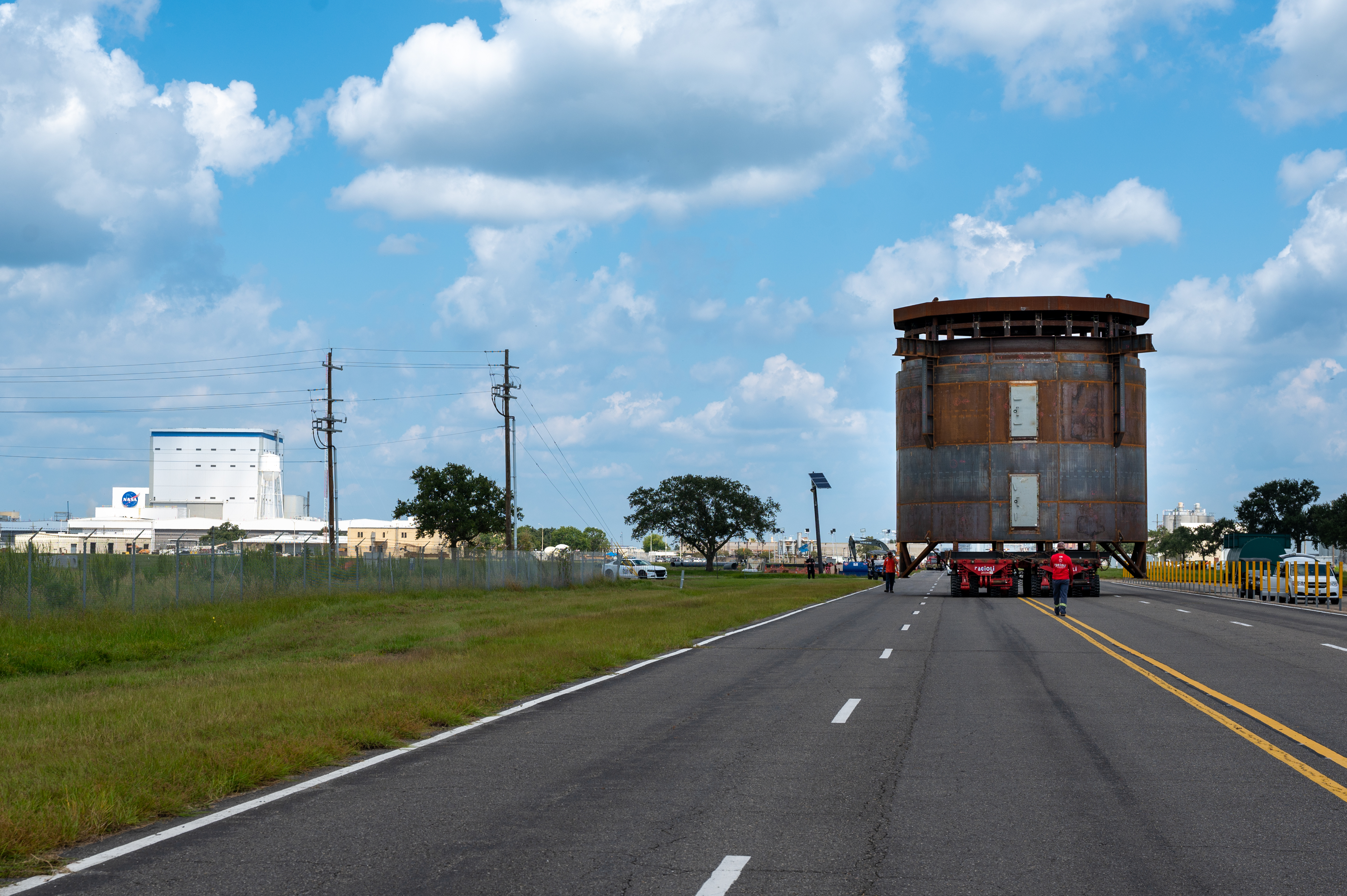 Inter-Stage Simulator for Exploration Upper Stage Moves to Michoud Dock for Transport