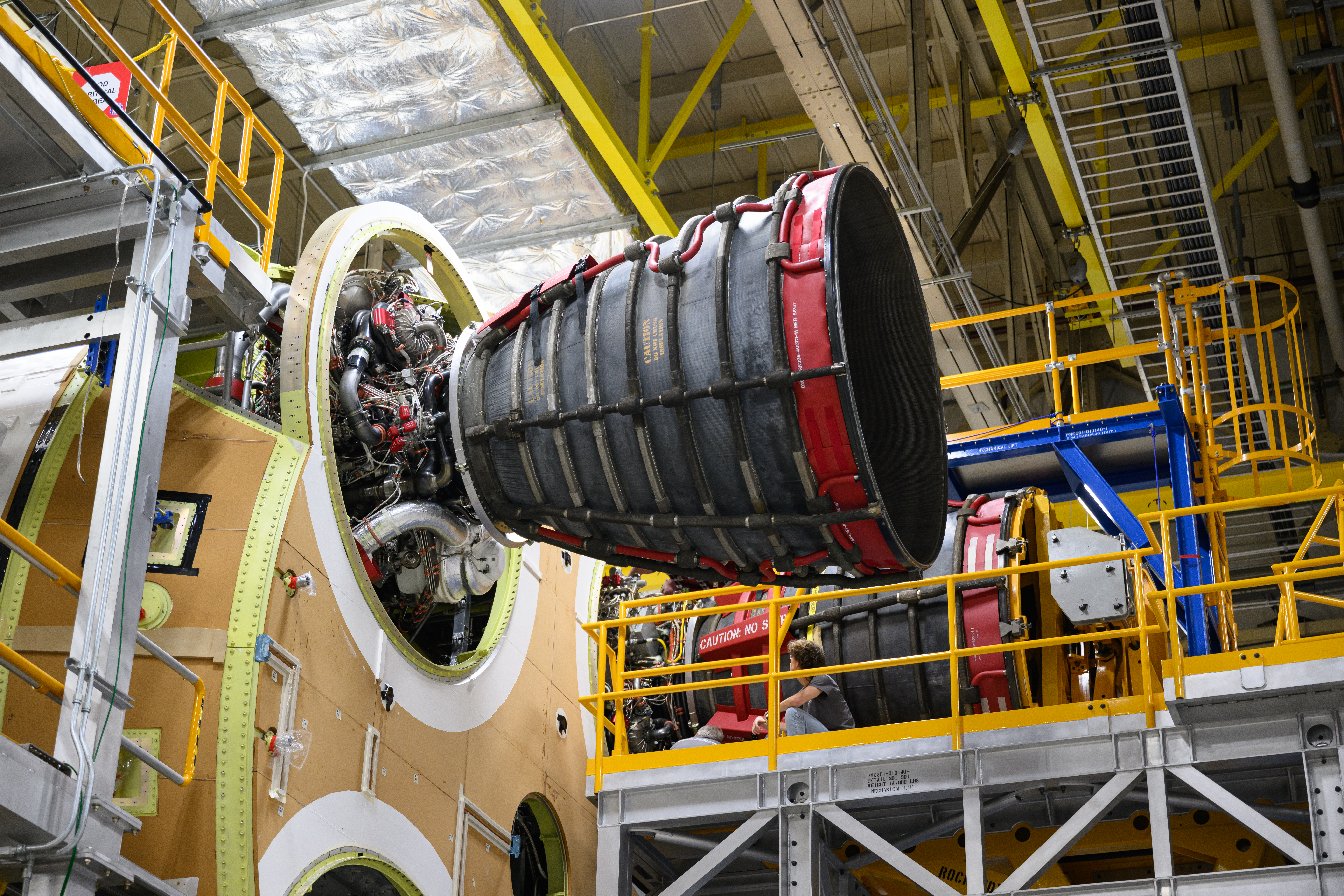 Engine Installation Continues for Artemis II Moon Rocket at NASA Michoud