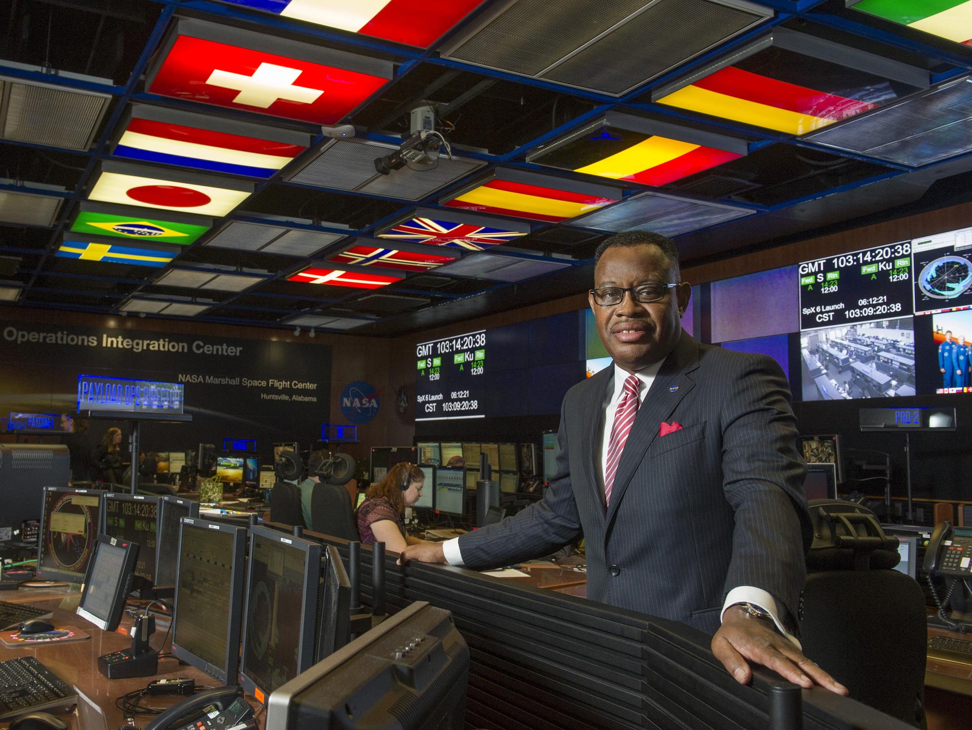 Lewis Wooten in the MSFC Payload Operations Integration facility.