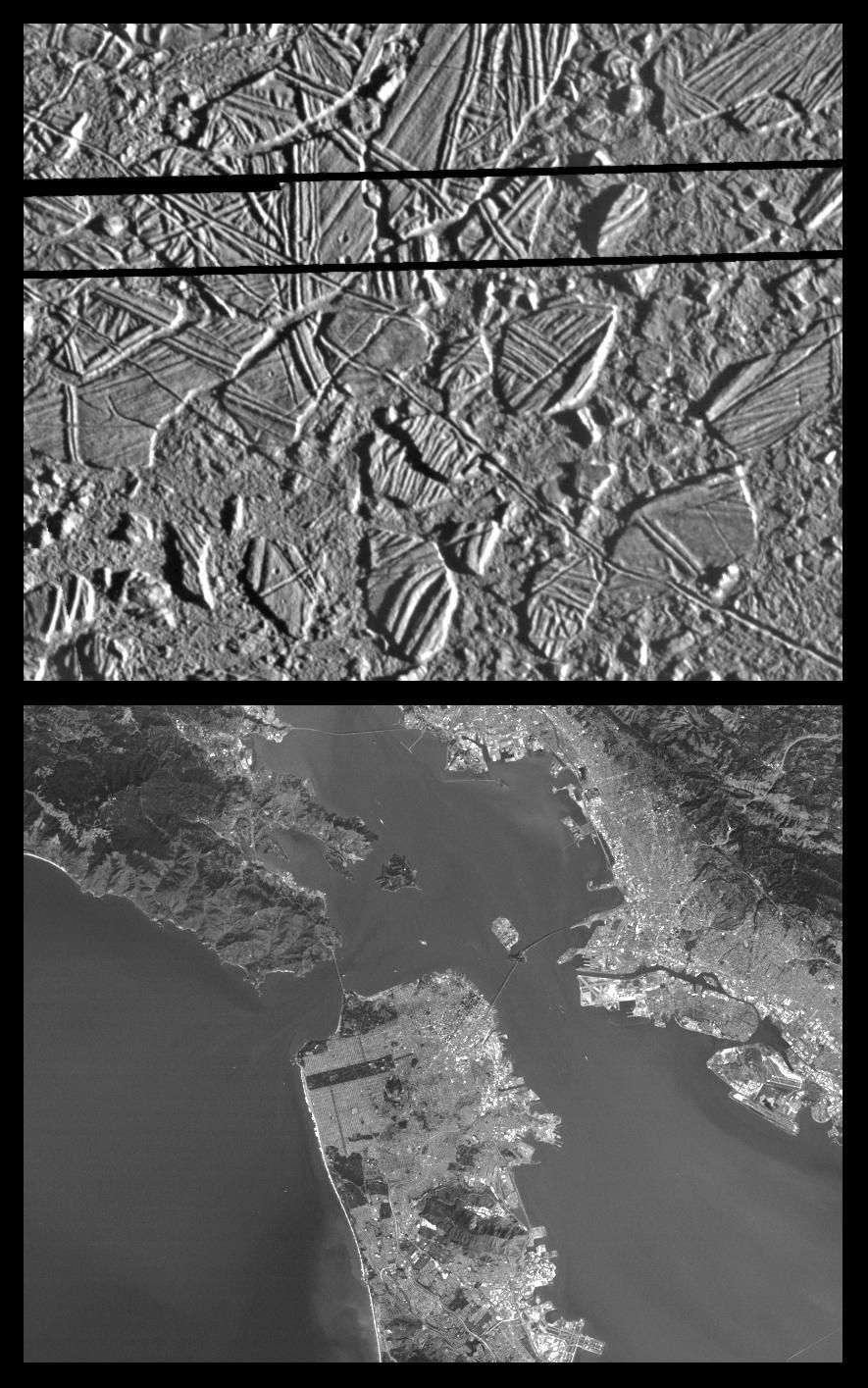 Europa Ice Rafts and similar scales on Earth