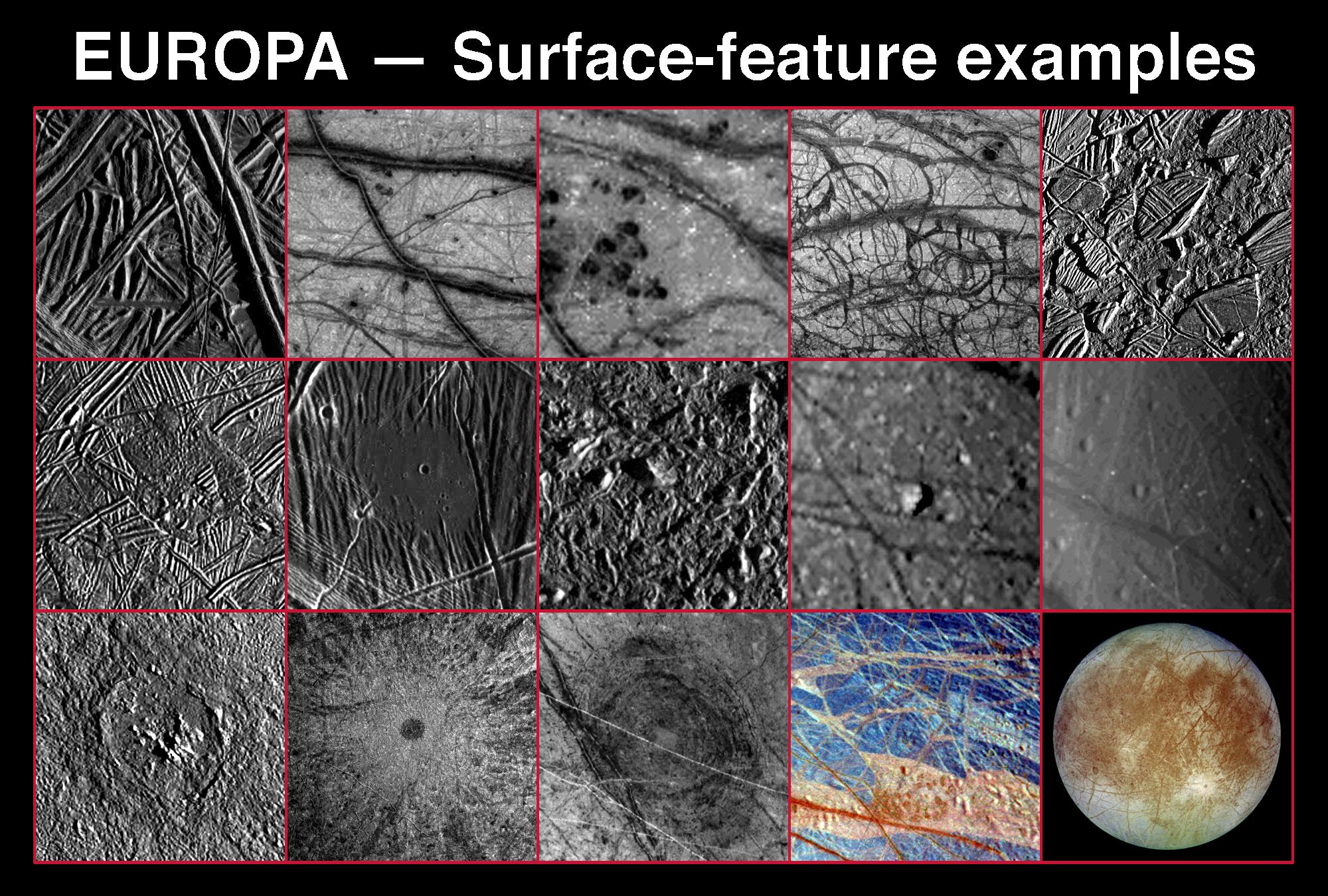 Various Landscapes and Features on Europa
