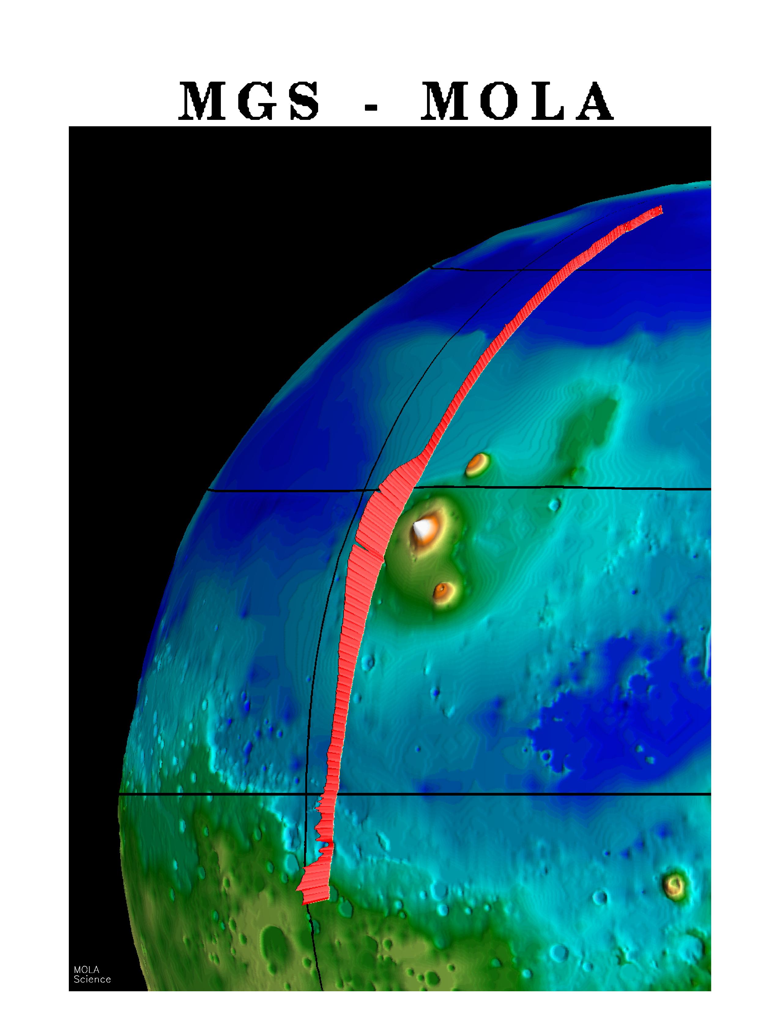 MGS Mars Orbiter Laser MOLA Surface Topography of Northern Hemisphere