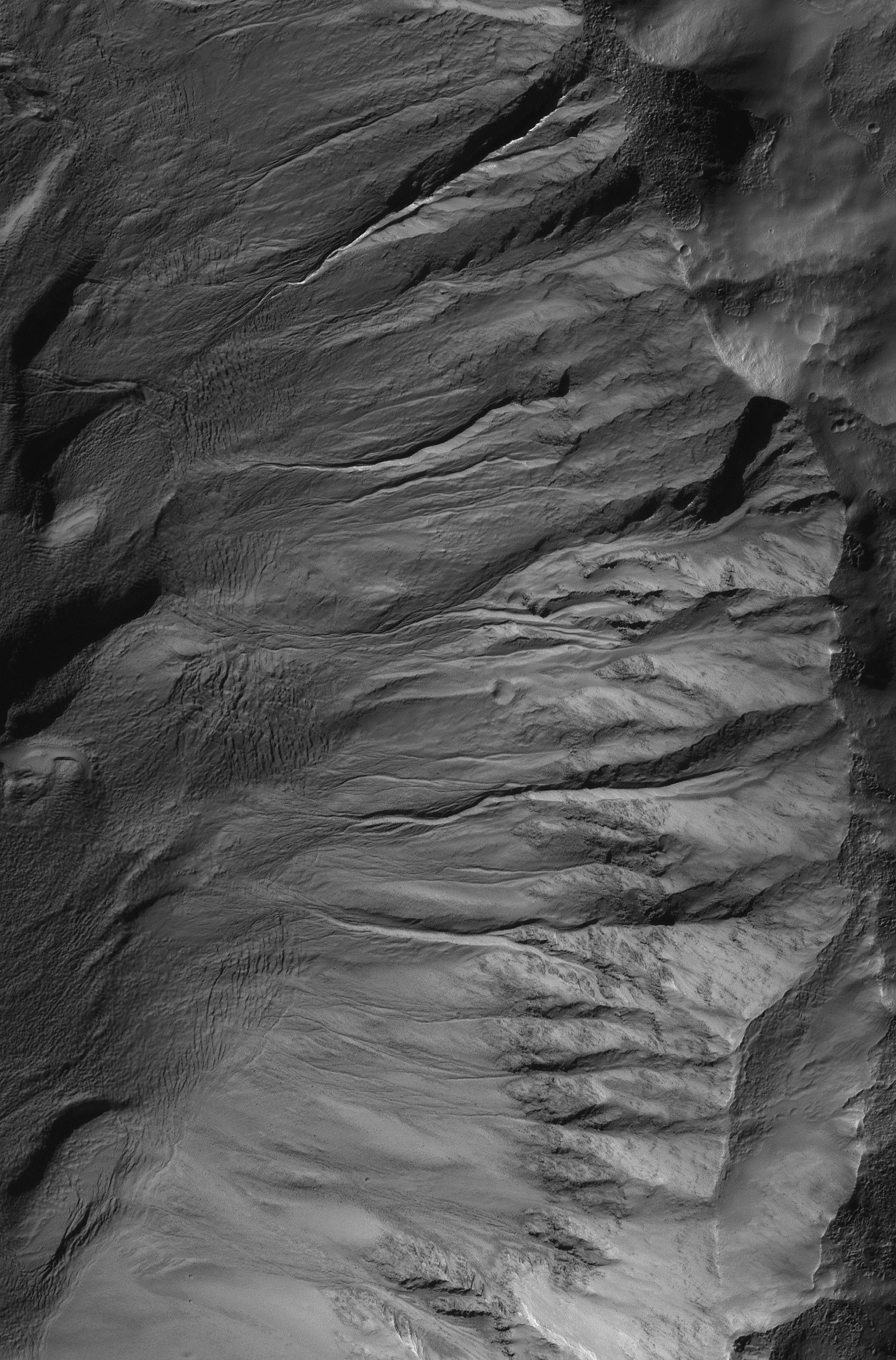 Sharp View of Gullies in Southern Winter