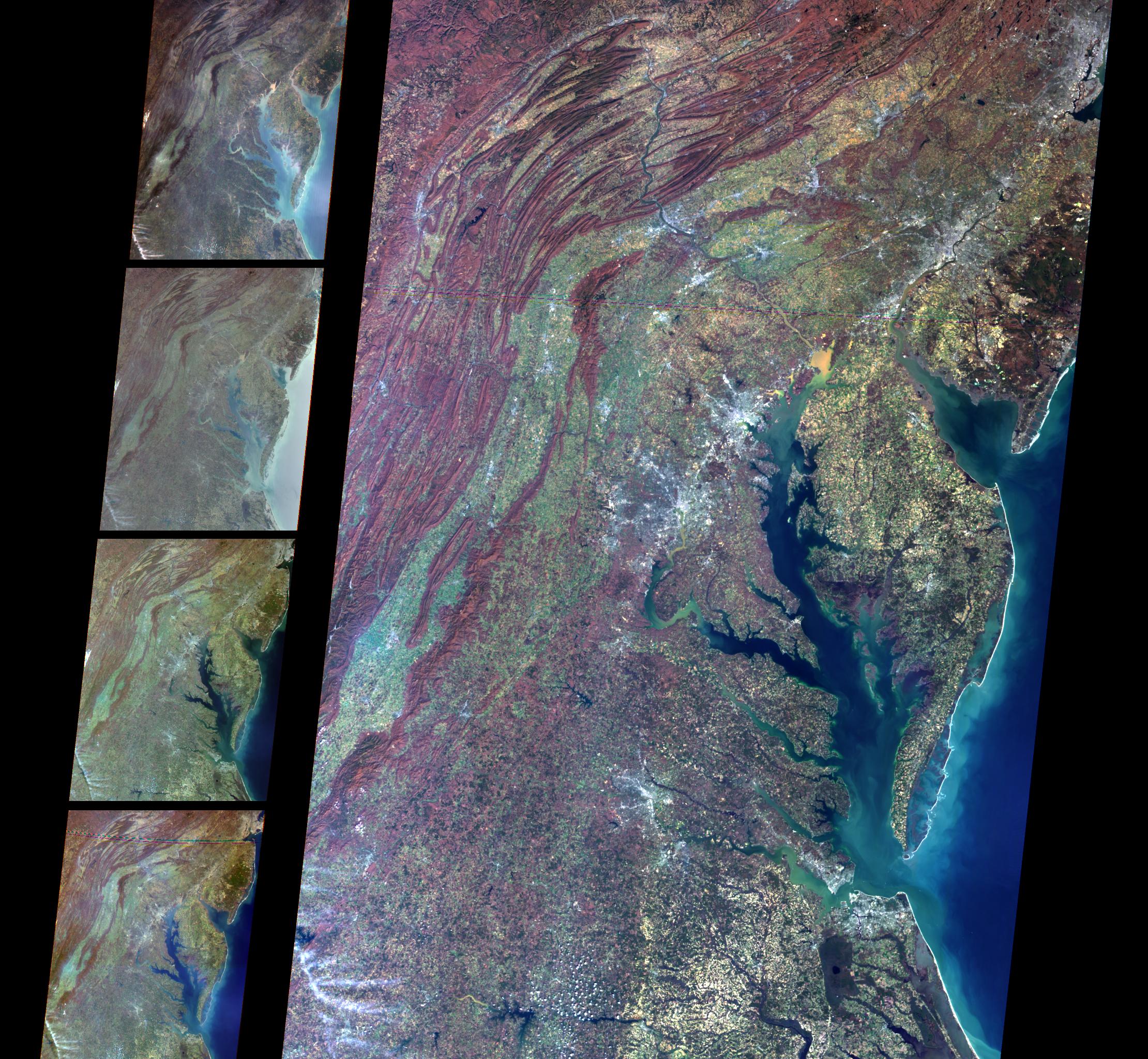 MISR Views Delaware Bay, Chesapeake Bay, and the Appalachian Mountains