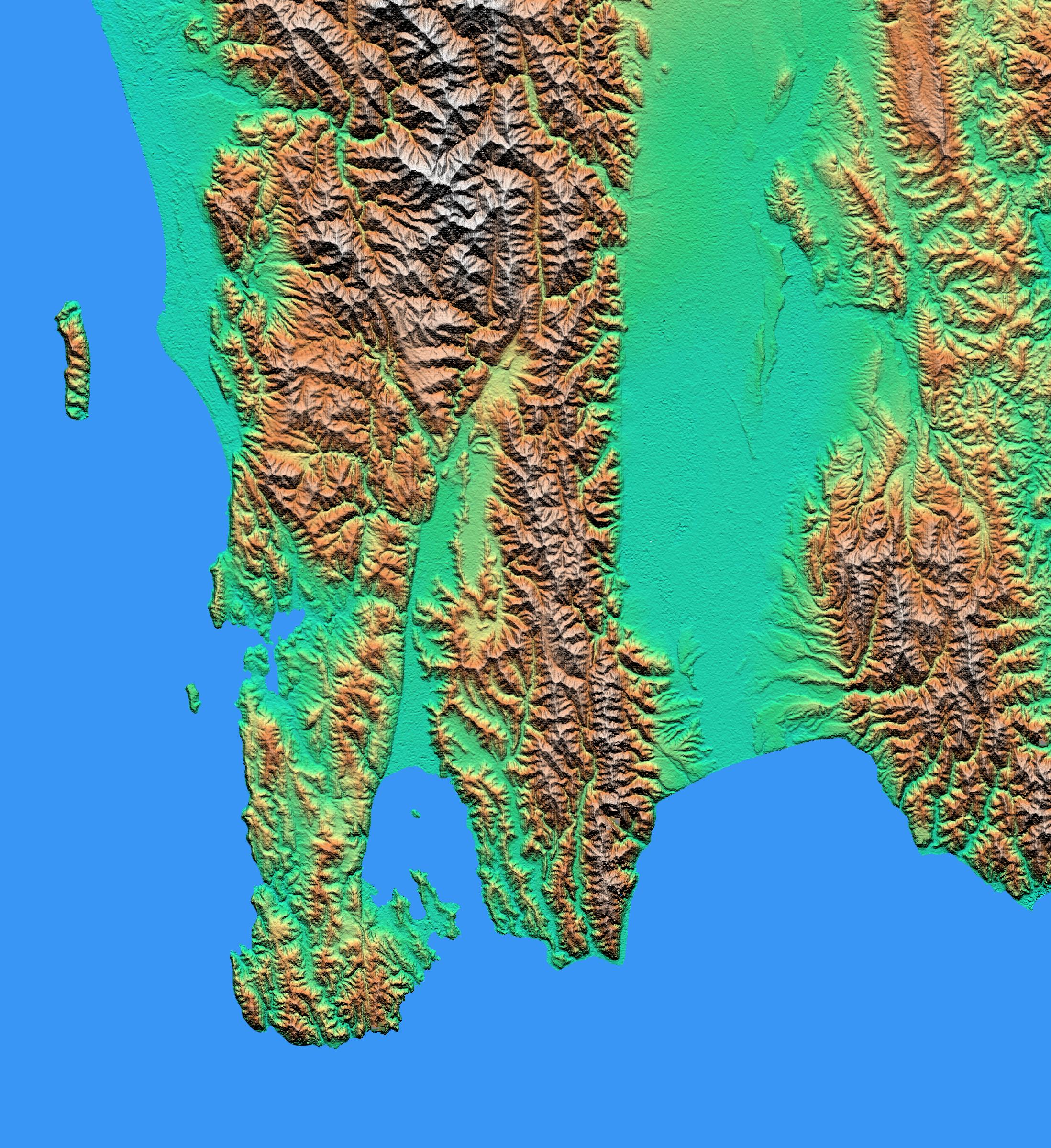 Shaded relief with Color as Height, Wellington, New Zealand