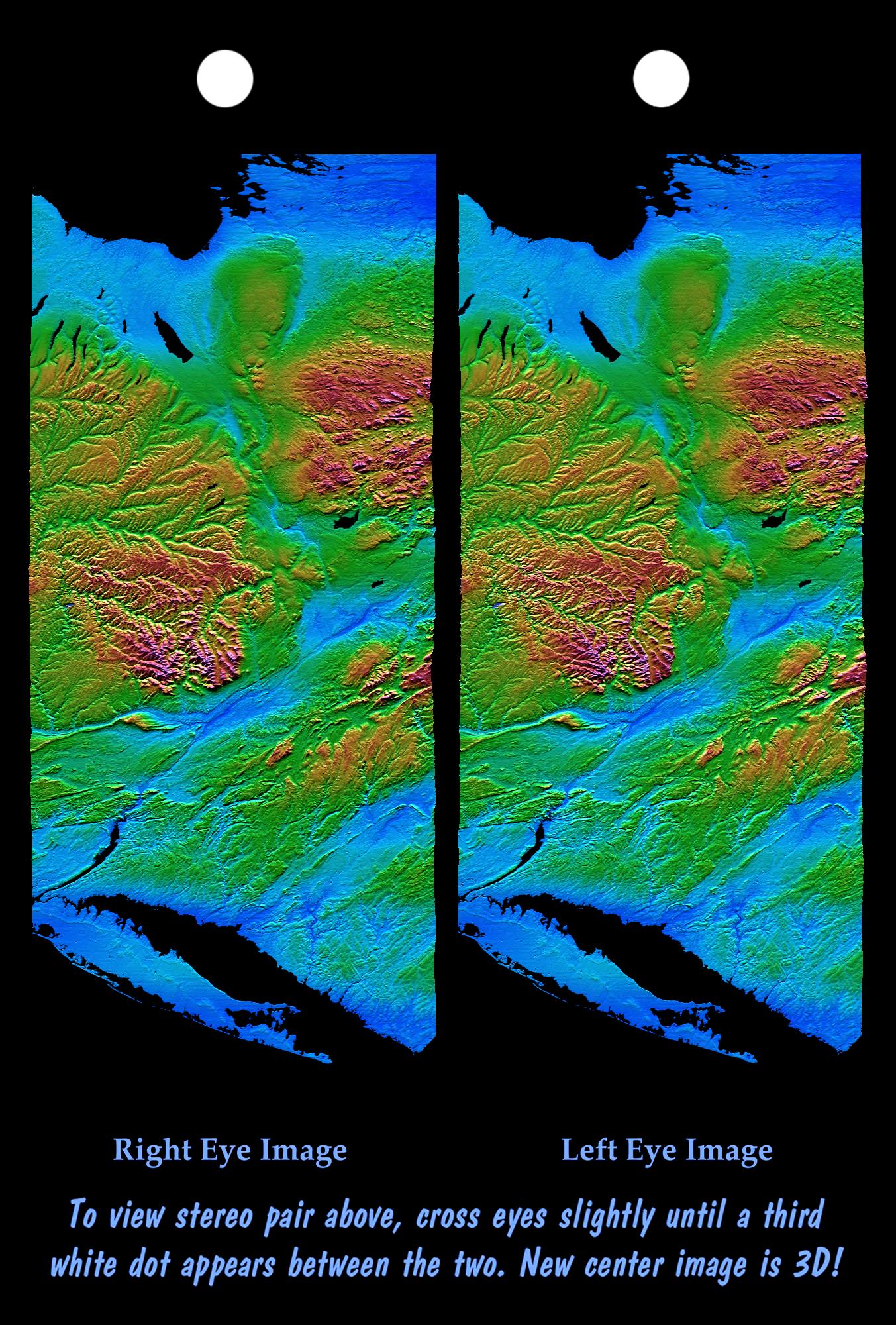 Stereo Pair of Height as Color & Shaded Relief, New York State, Lake Ontario to Long Island