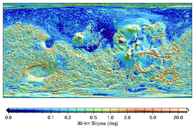 MOLA Global Map of Surface Gradients on Mars