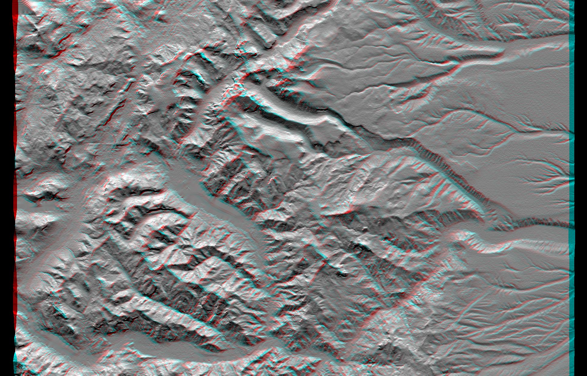 SRTM Anaglyph: Laguna Mellquina, Andes Mountains, Argentina