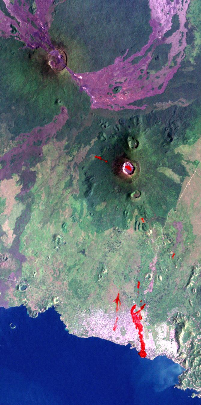 Nyiragongo Volcano, Congo, Map View with Lava, Landsat / ASTER / SRTM