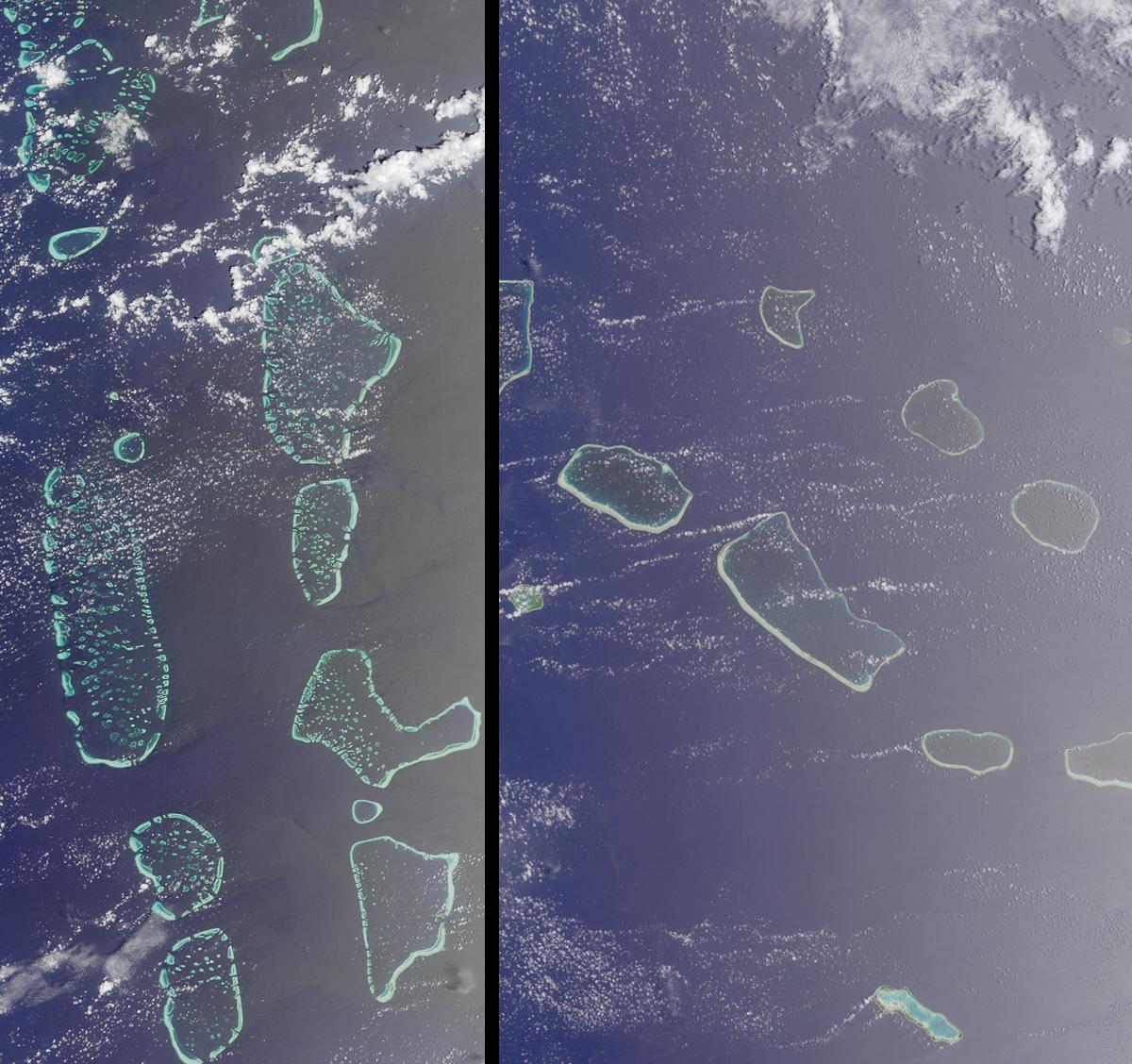 Where on Earth...? MISR Mystery Image Quiz 16:<br .>Maldives in the Indian Ocean and Tuamotu, French Polynesia