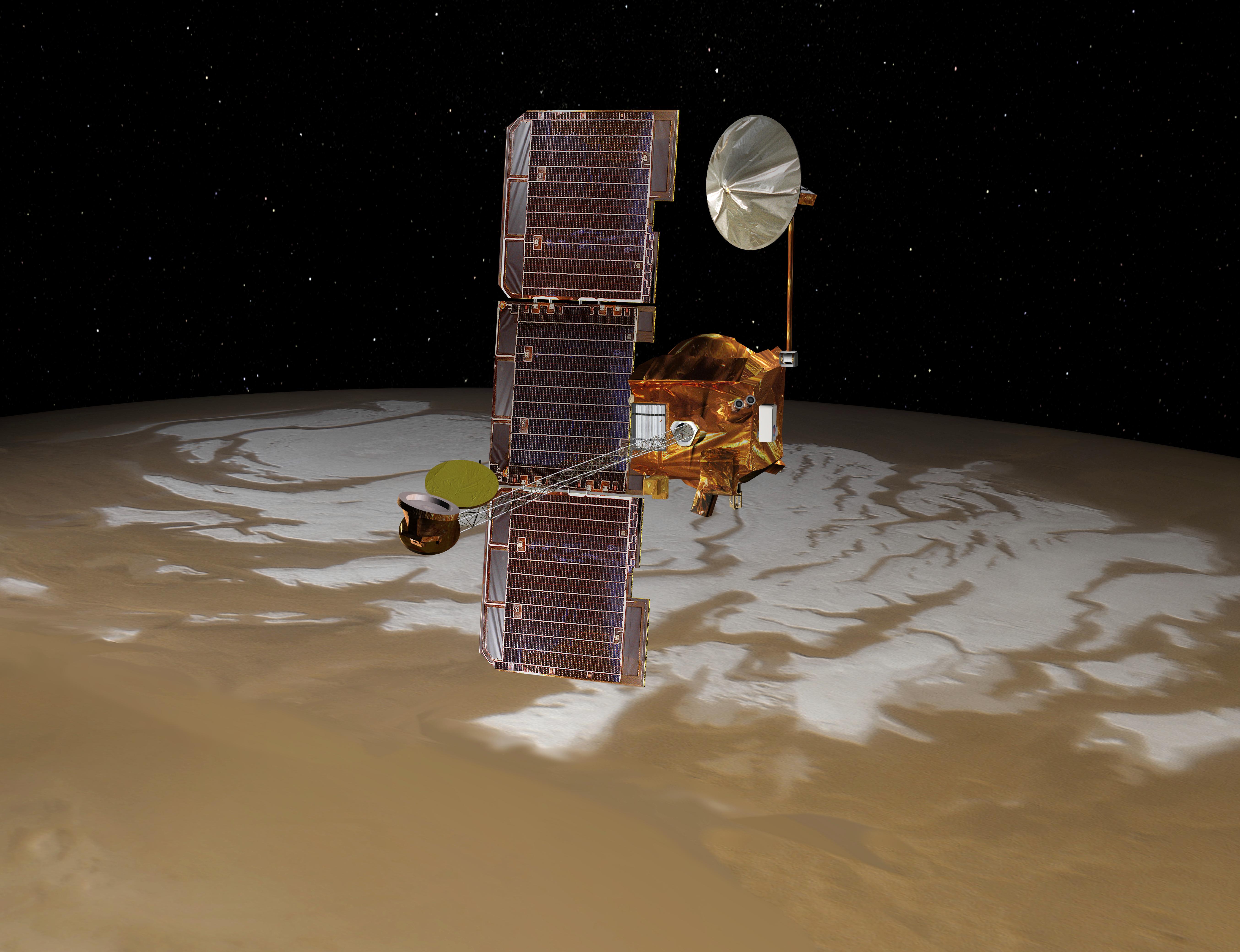 Odyssey over Mars South Pole Artist Concept