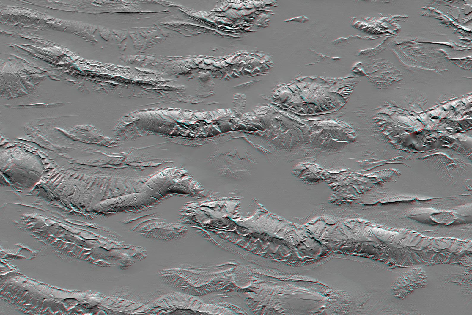 Zagros Mountains, Iran, SRTM Shaded Relief Anaglyph