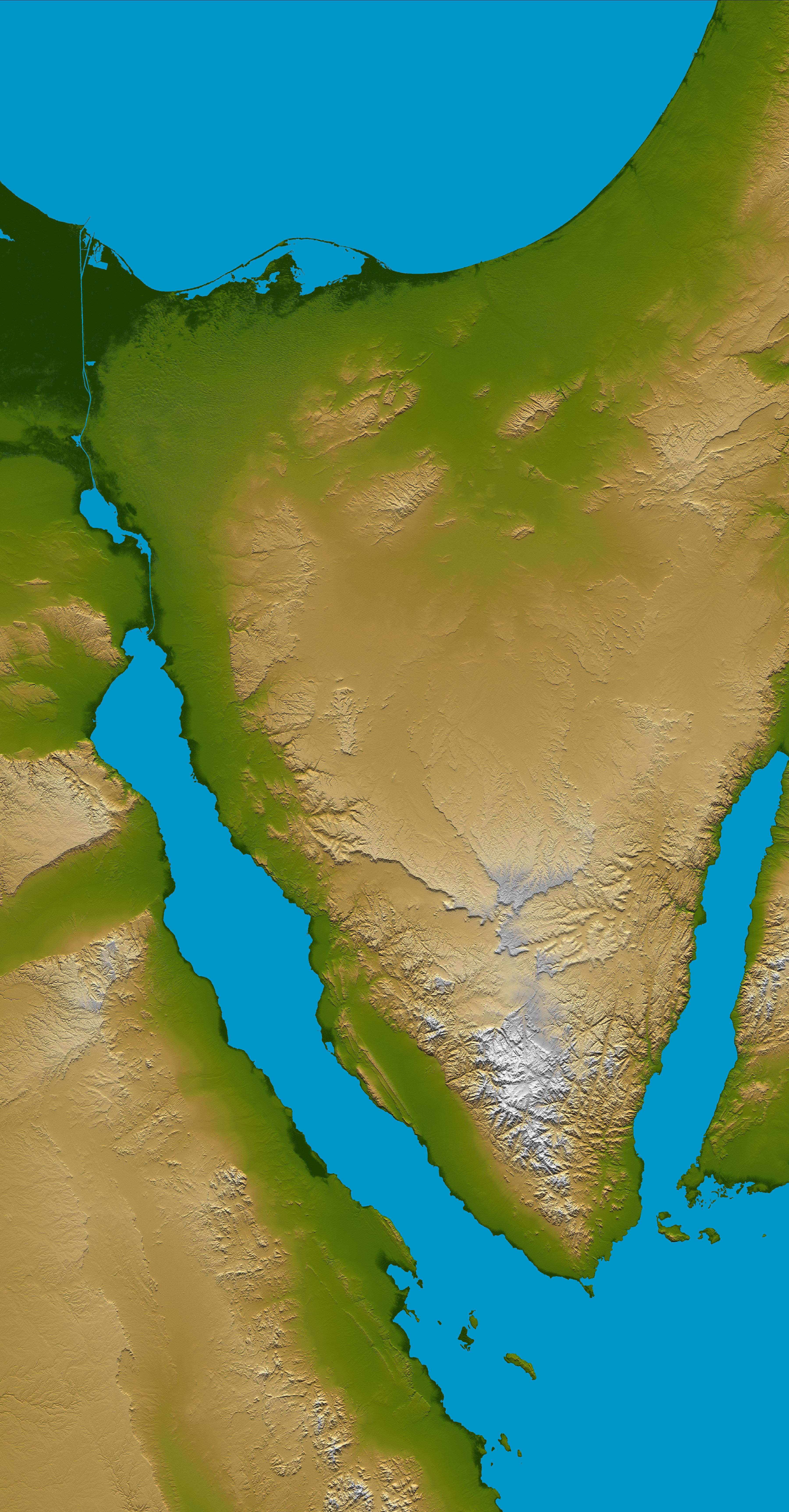 Sinai Peninsula, Shaded Relief and Colored Height