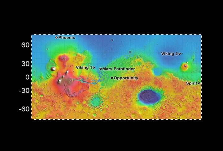 Six Landing Sites on Mars
