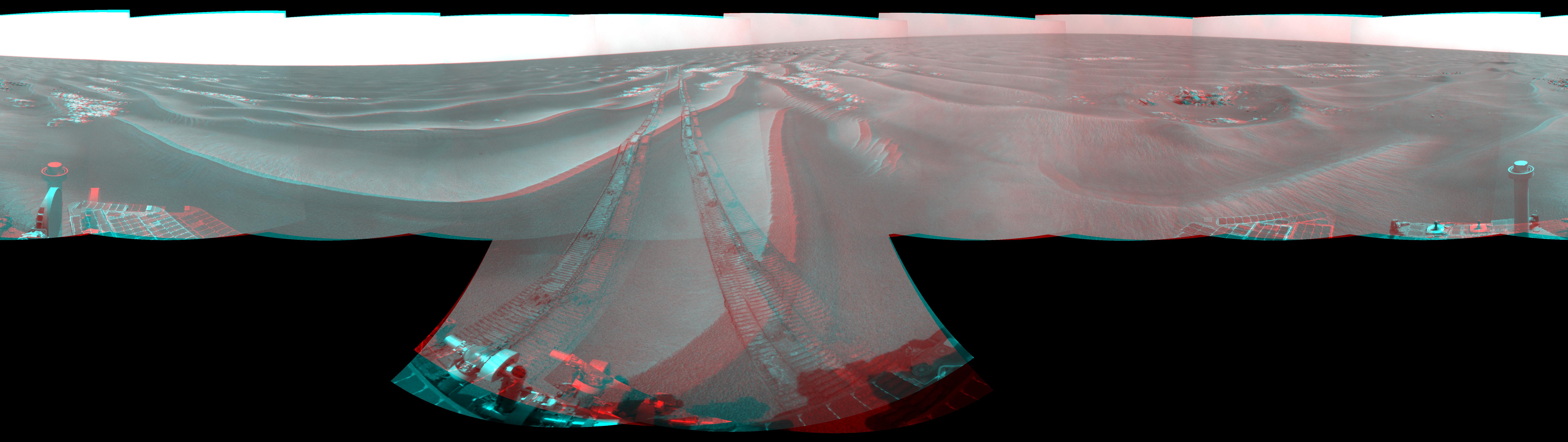 Opportunity Surroundings After Backwards Drive, Sol 1850 Stereo