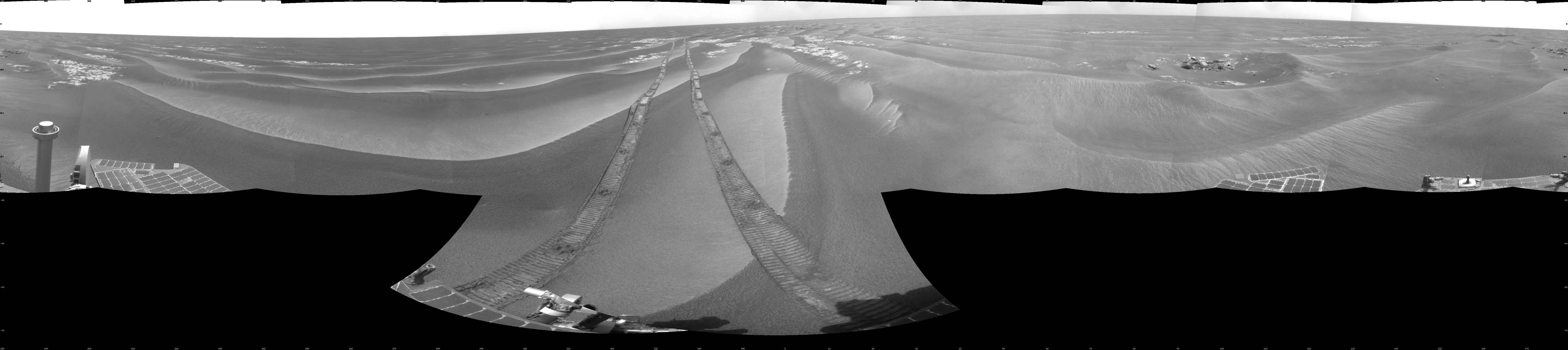 Opportunity Surroundings After Backwards Drive, Sol 1850