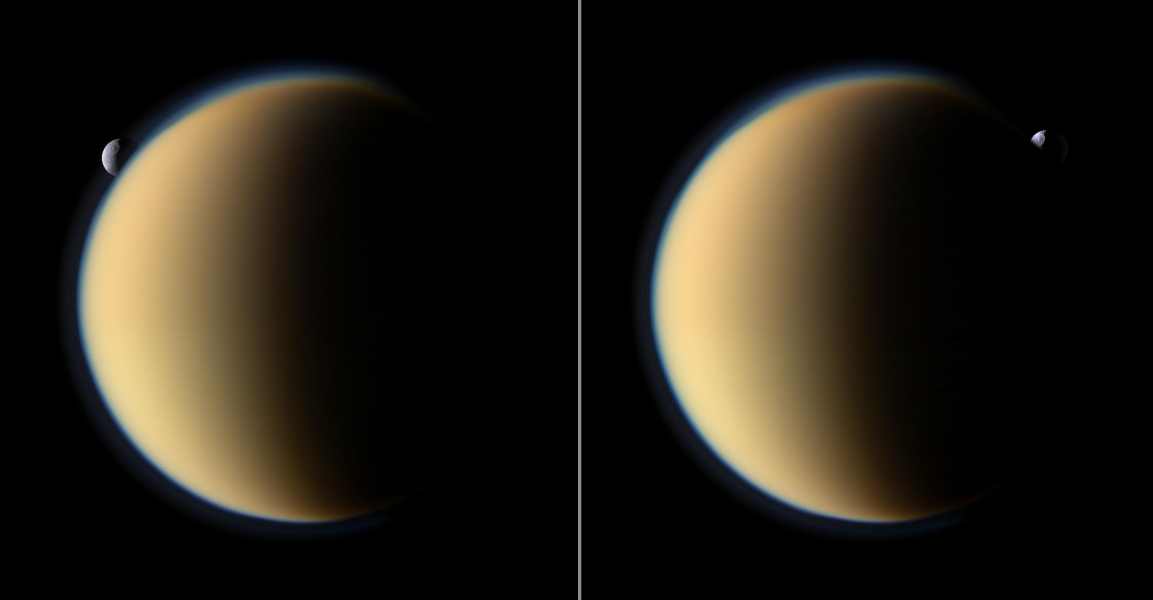 Tethys Slips Behind Titan
