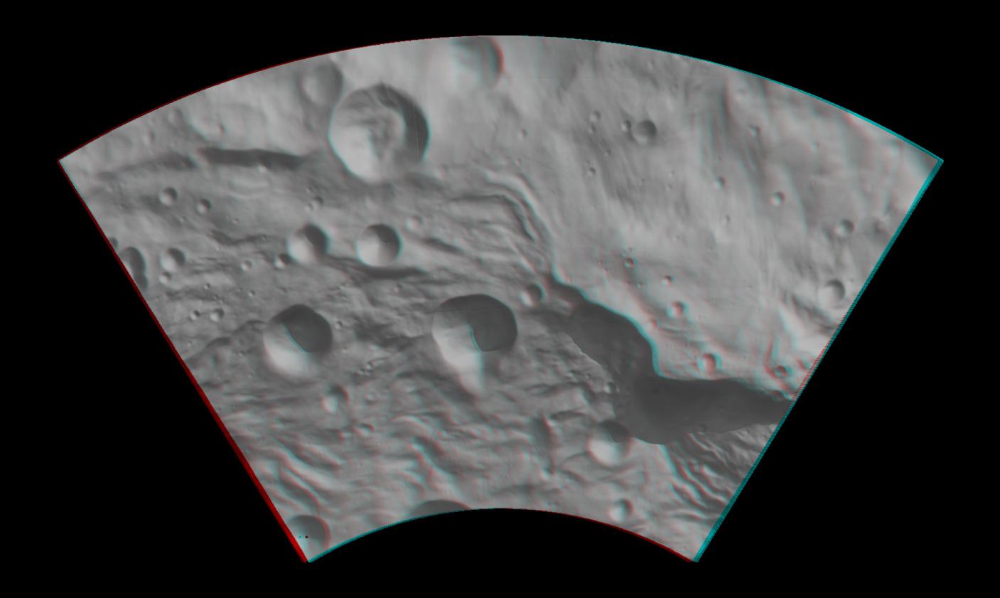 Anaglyph Image of Vesta Southeastern Latitudes