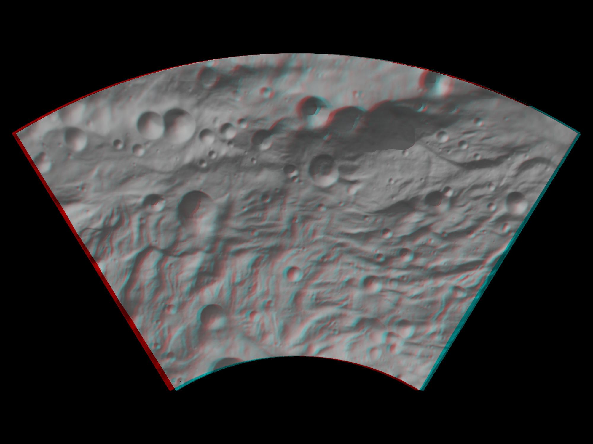 Anaglyph Image of Vesta Southwestern Latitudes