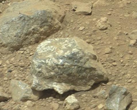 Bluish-Black Rock with White Crystals on Mars