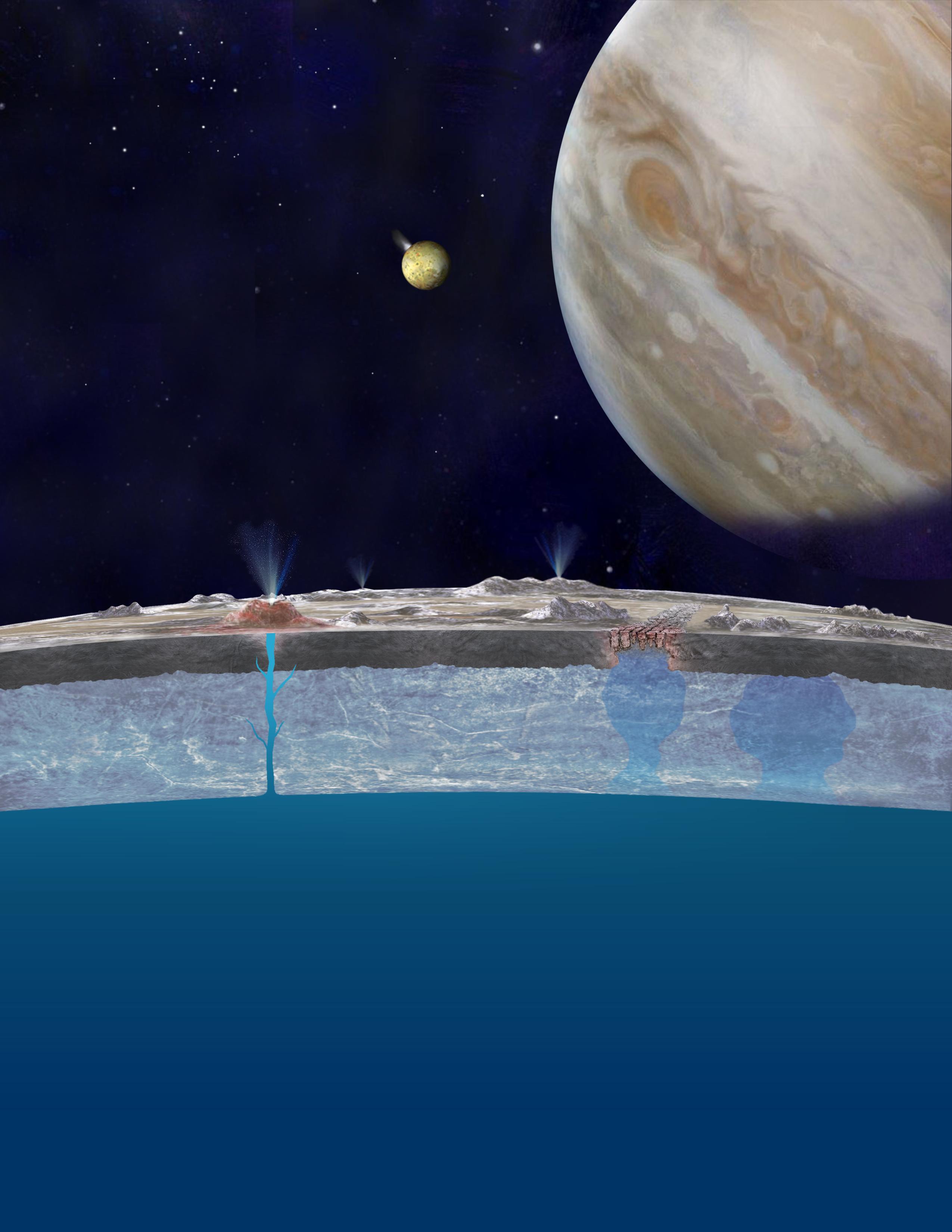 Taste of the Ocean on Europa Surface Artist Concept