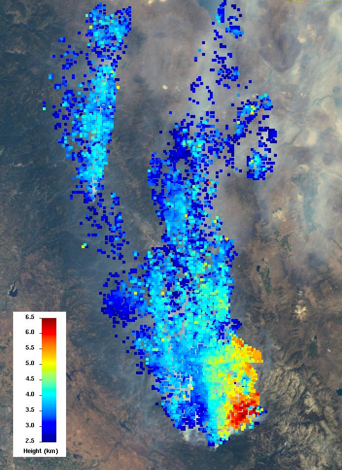 NASA Terra Spacecraft Measures Height of California Rim Fire Smoke Plumes