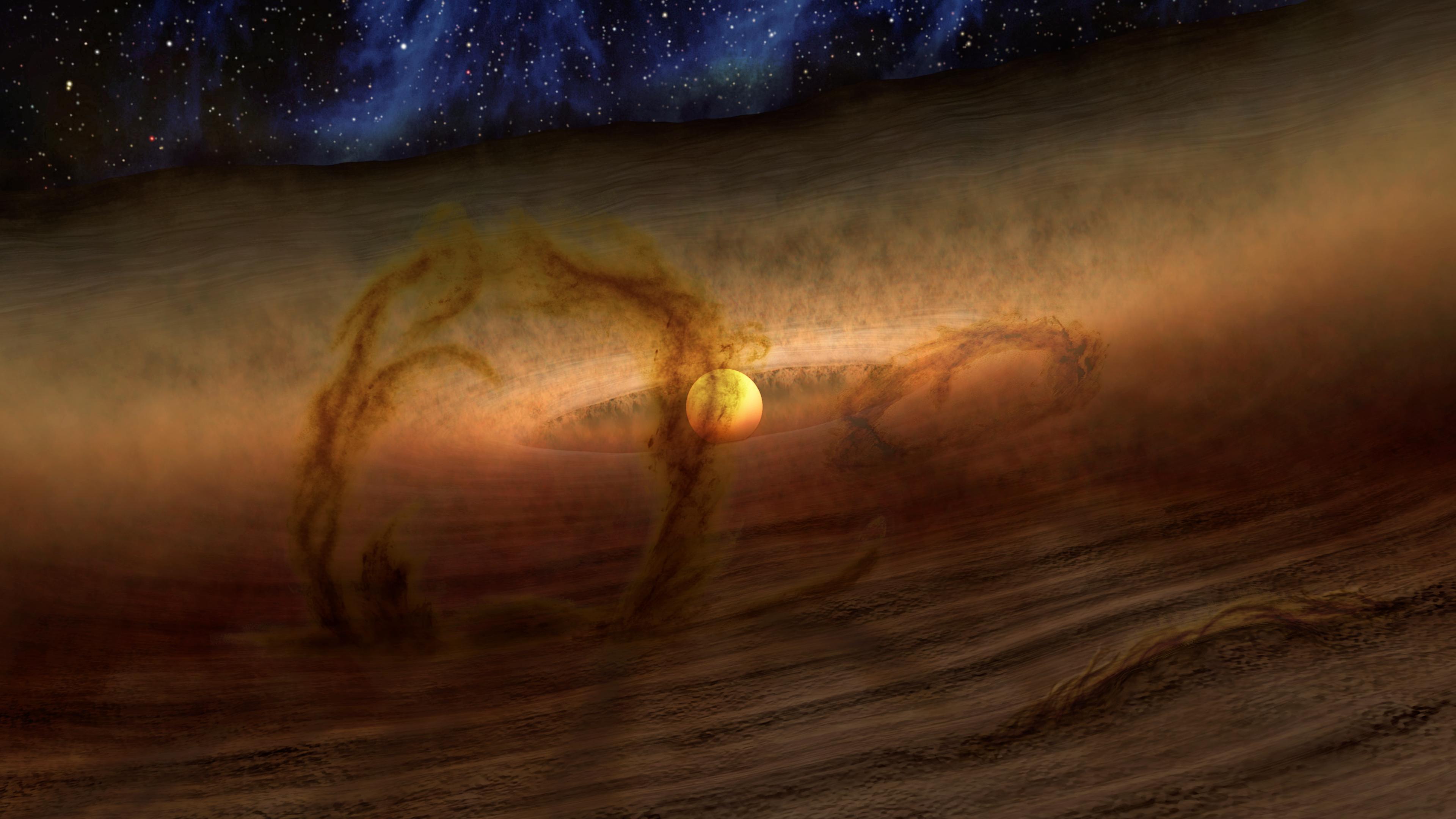 Loops of Gas and Dust Rise from Planetary Disks Artist Concept