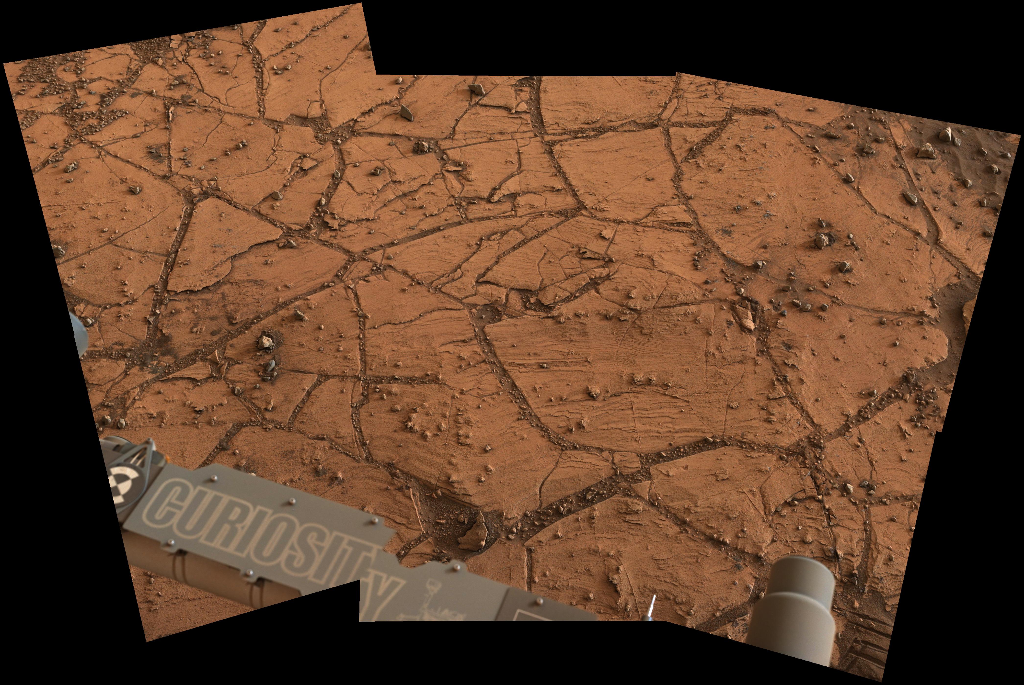 Fine-Grained, Finely Layered Rock at Base of Martian Mount Sharp