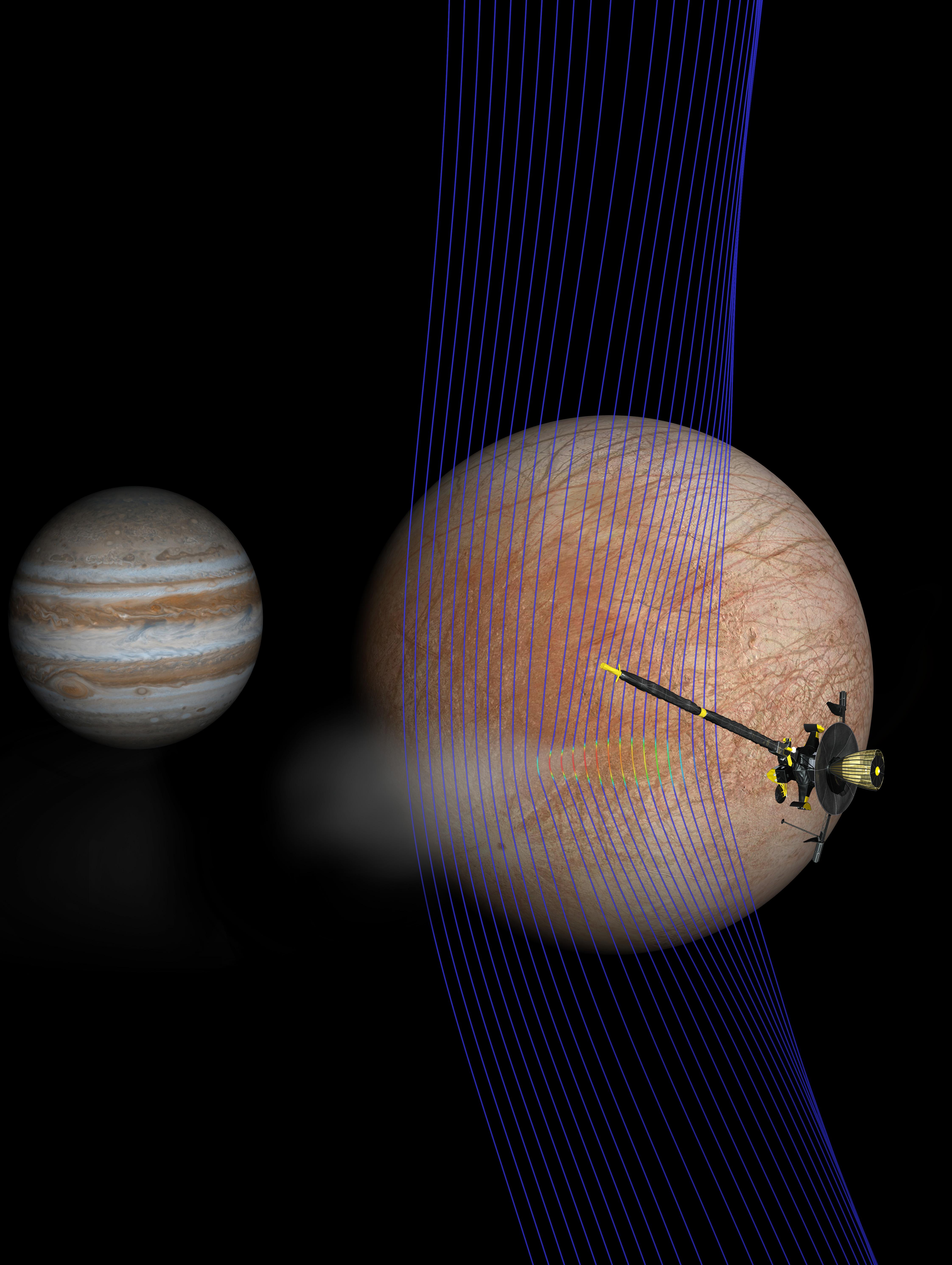 Europa Scene: Plume, Galileo, Magnetic Field (Artist's Concept)