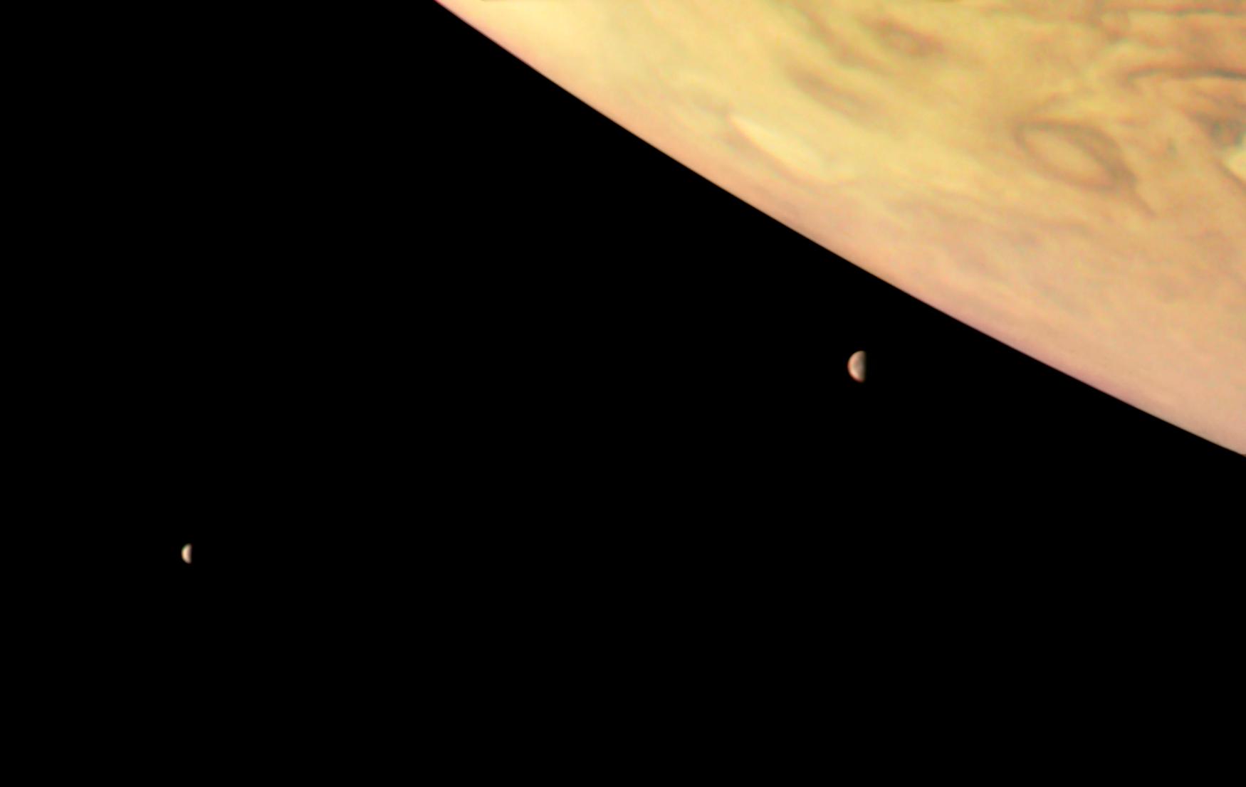 Juno Observes Jupiter, Io and Europa