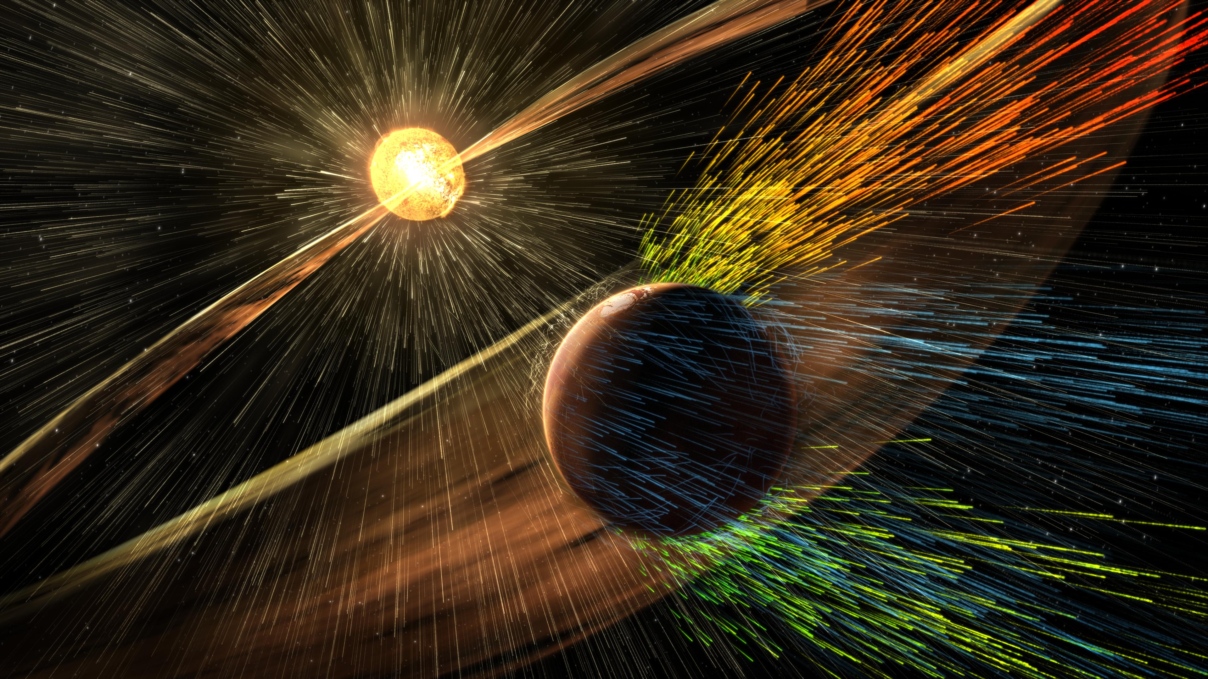 Visualizing a Solar Storm's Effect on Mars Atmosphere (Illustration)