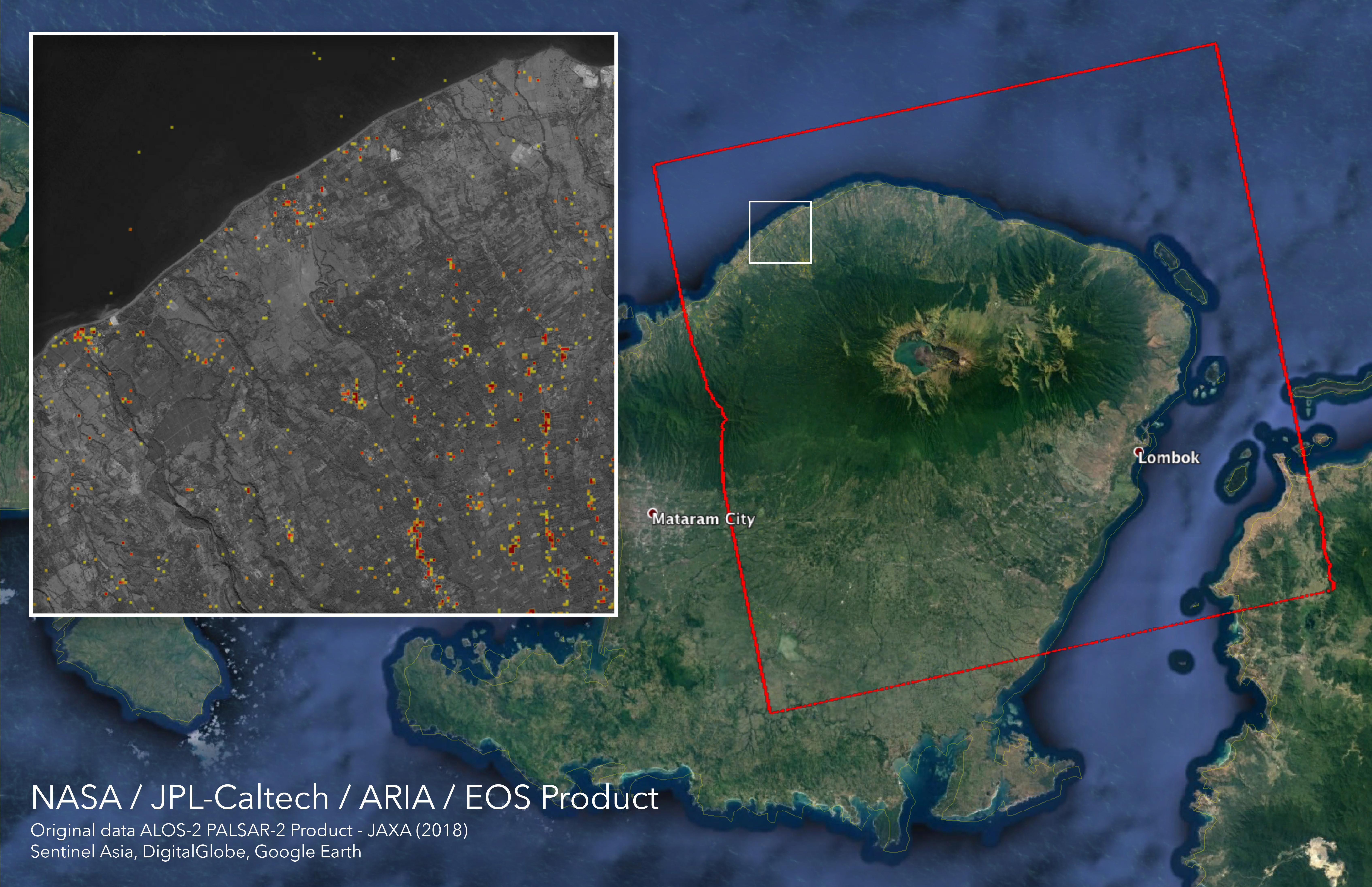 ARIA Damage Proxy Map of Lombok, Indonesia Earthquakes