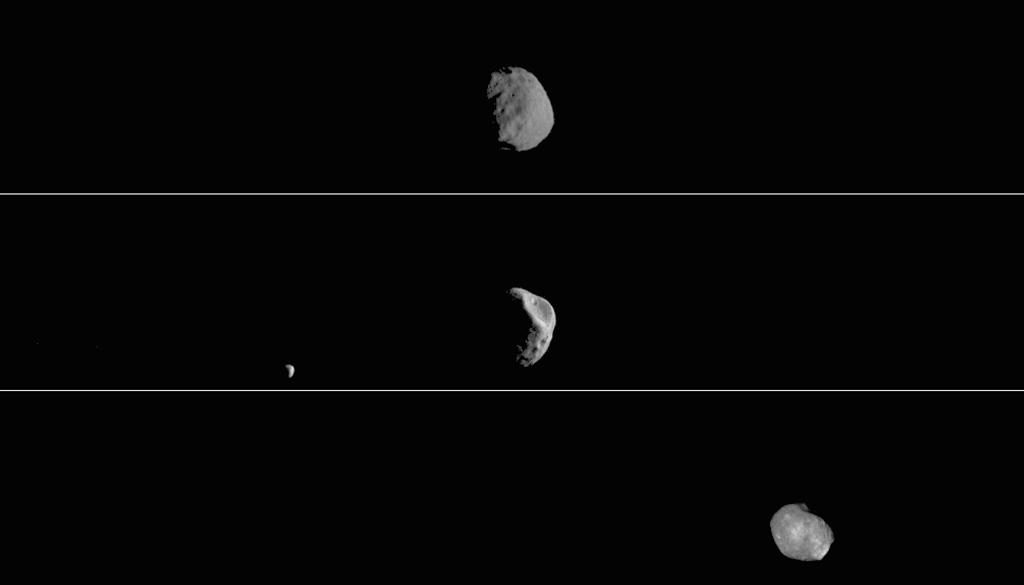 Odyssey's Three Views of Phobos in Visible Light